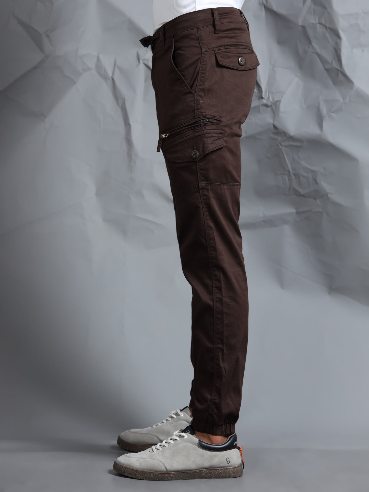 Cotton Lycra Coffee   Cargo Pants with 7 Pockets