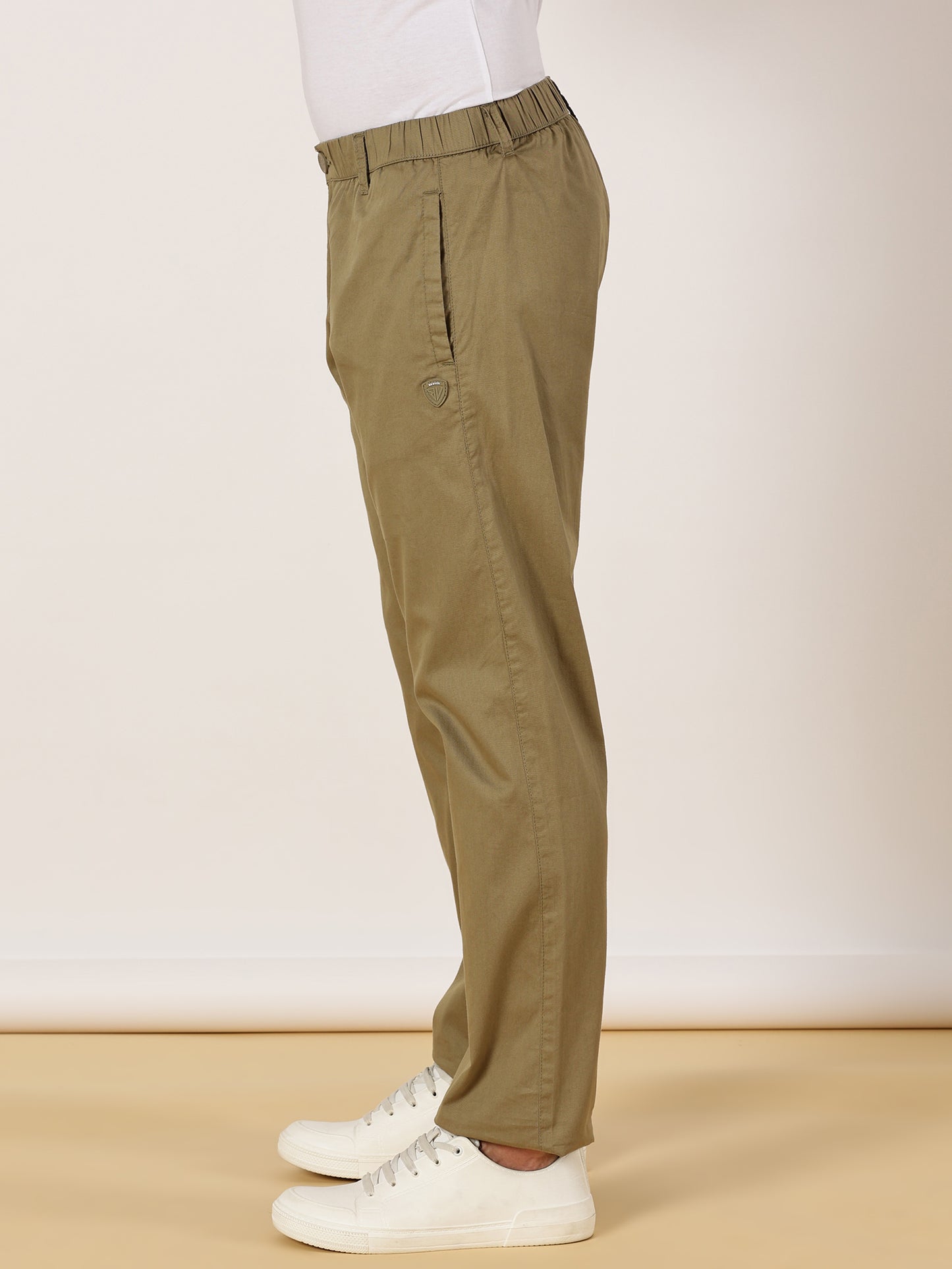 Light Weight Elasticated Waist Zip Pocket Khaki Lounge Pants