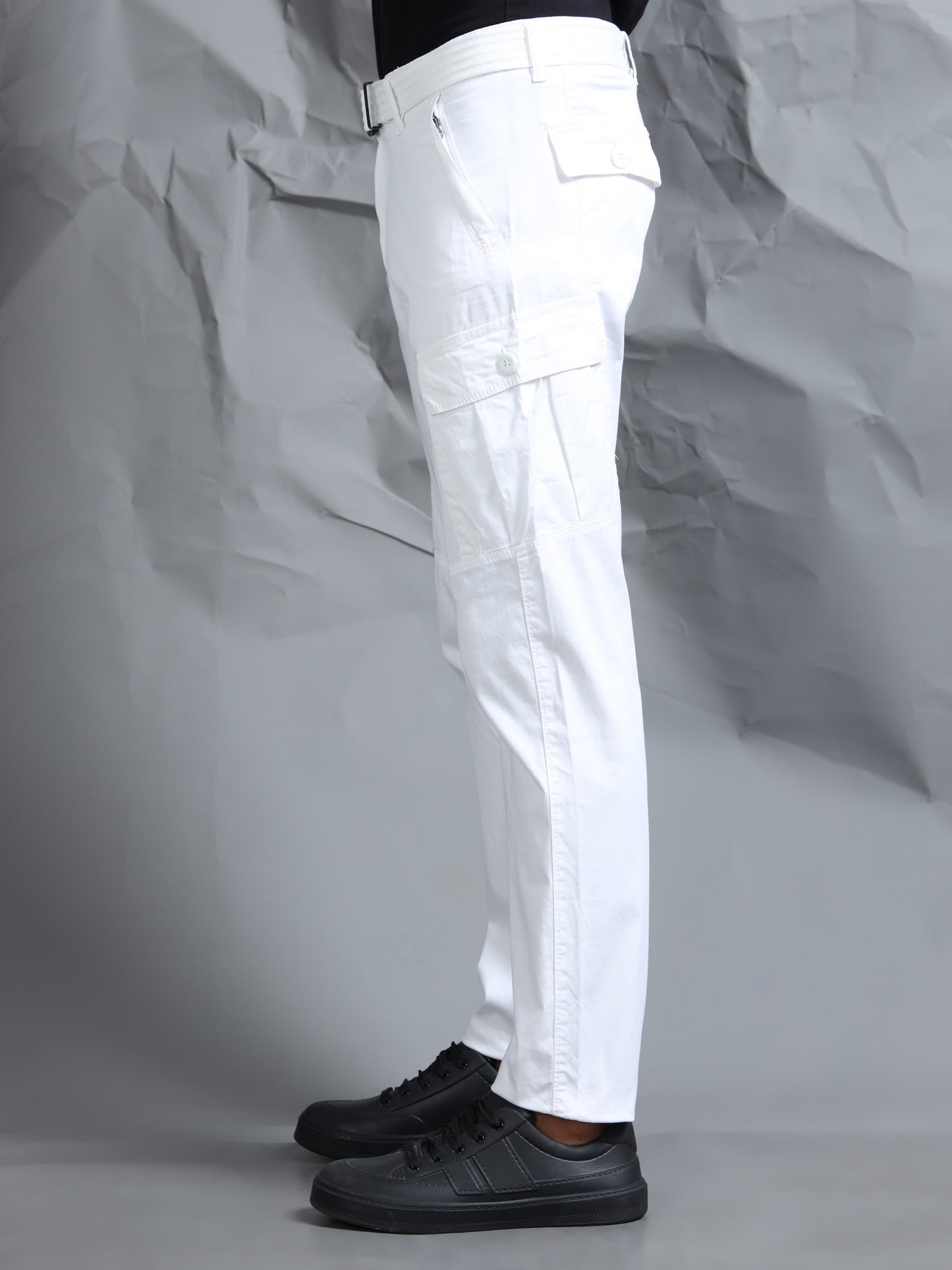 Cotton Lycra White  Cargo Pant with 6 Pockets