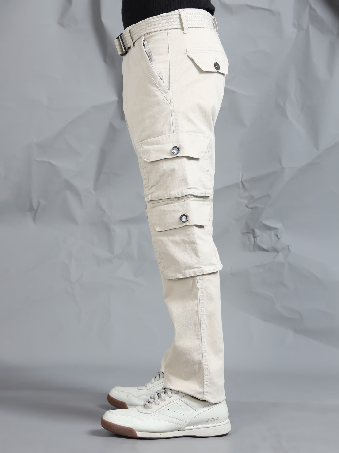 Cotton Lycra Sand  Mid Rise Cargo Pant with 7 Pockets