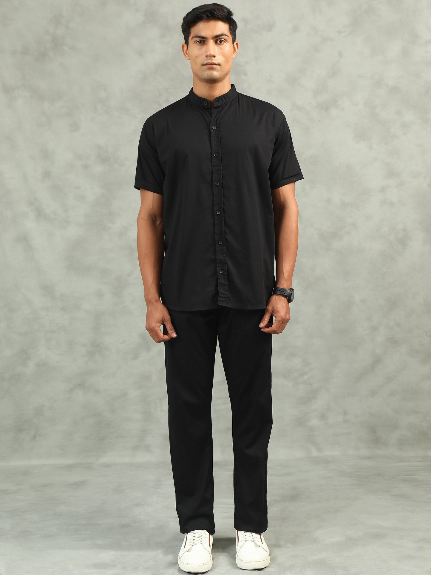 Black Regular Fit Half Sleeve Solid Casual Co-ord Sets