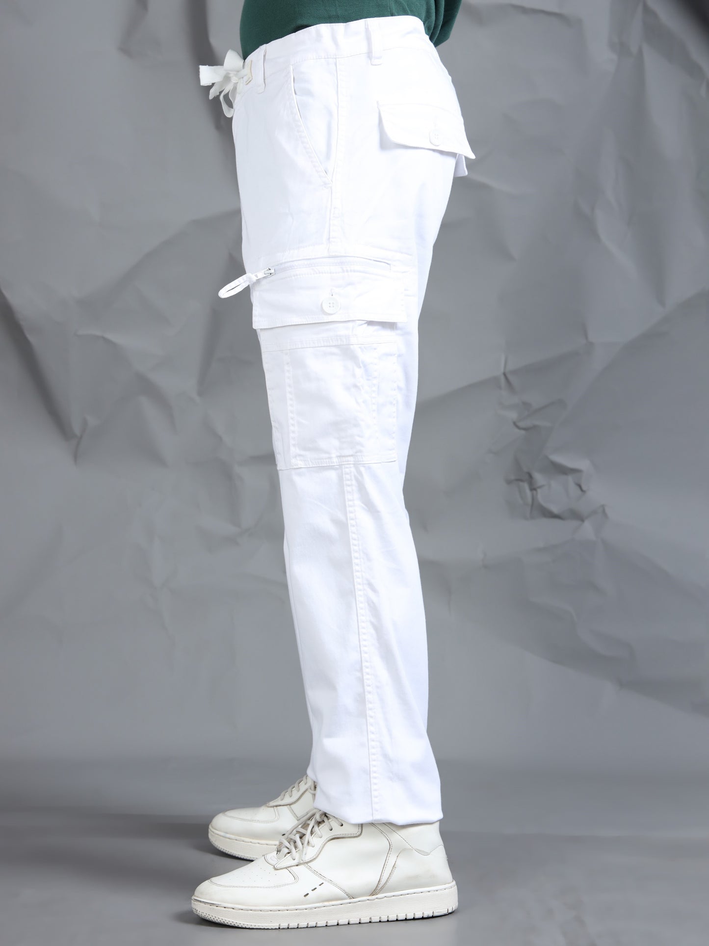 Cotton Lycra White  Cargo Pant with 8 Pockets