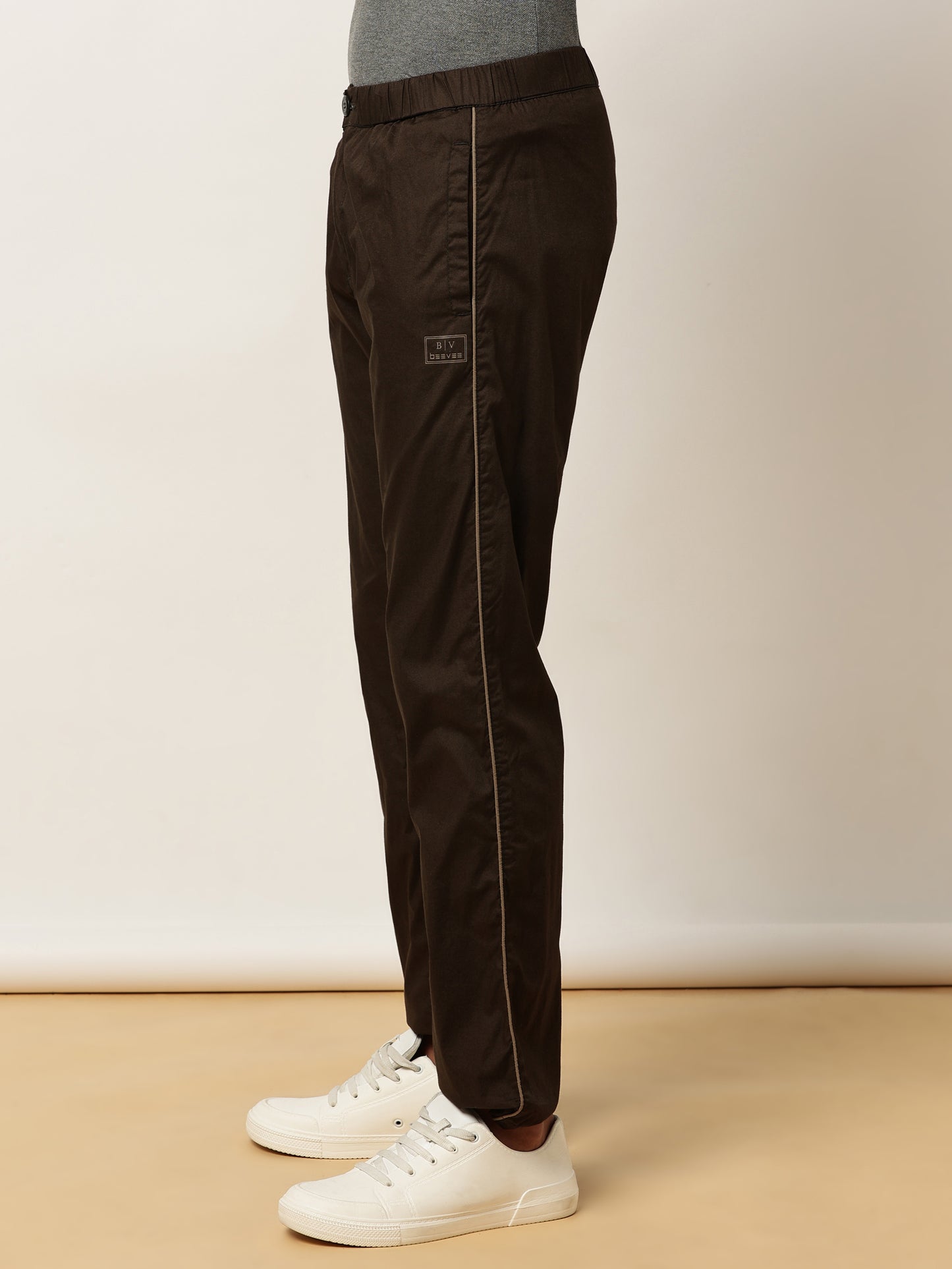 Elasticated Waist Zip Pocket Stretchable Olive Lounge Pants with Side Tape