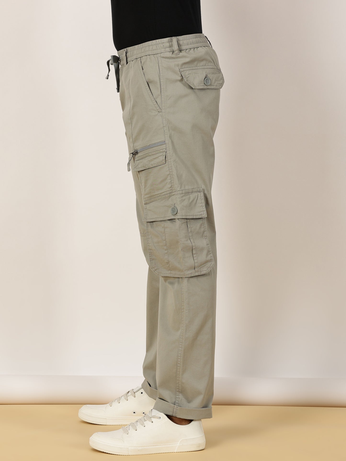 Multi Pocket Stretchable Grey Cargo