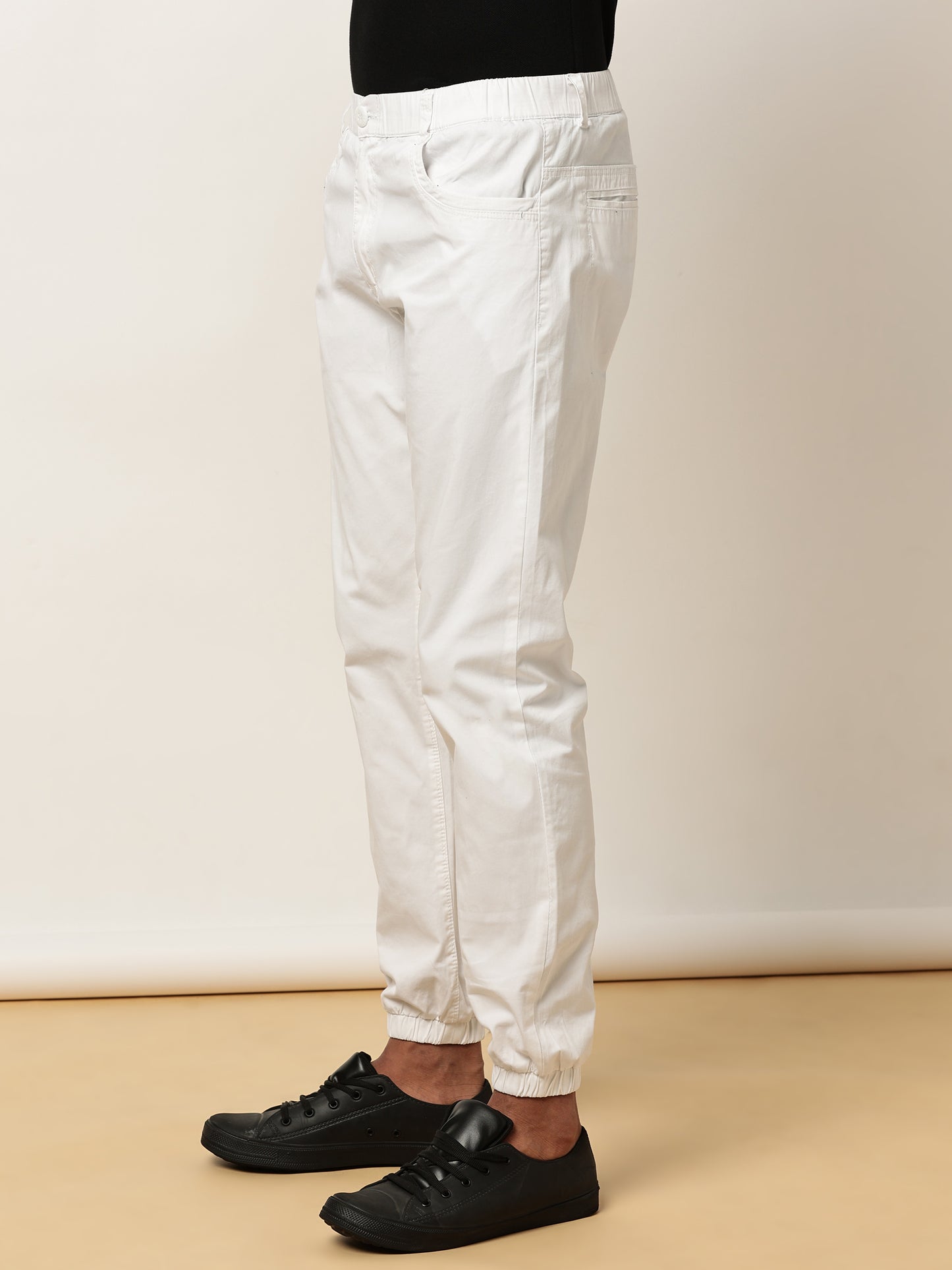 White Elasticated Waist Stretchable Jogger Lounge Pants