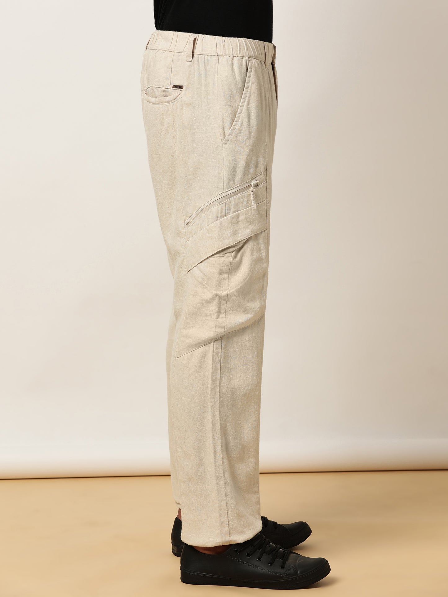 Linen Elasticated Waist Zip Pocket Black Lounge Pants