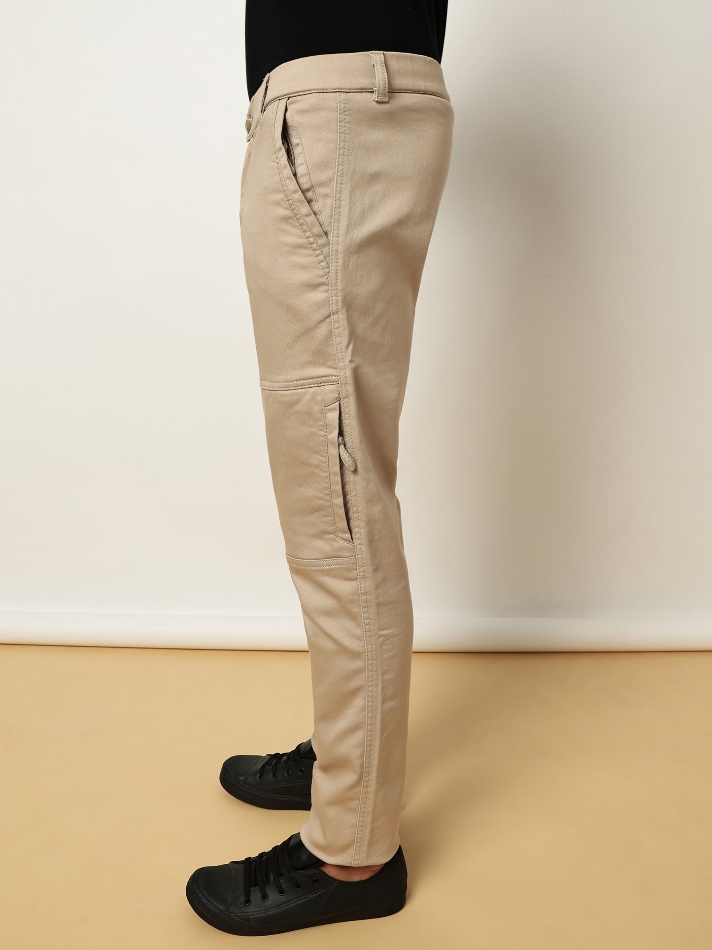 Beige Elasticated Waist Multi Pocket Stretchable Lounge Pants