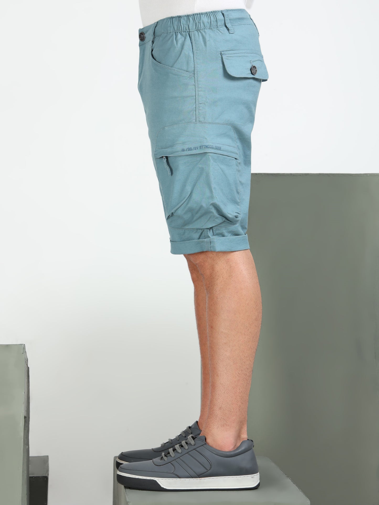 M Blue Cotton Lycra Solid Shorts