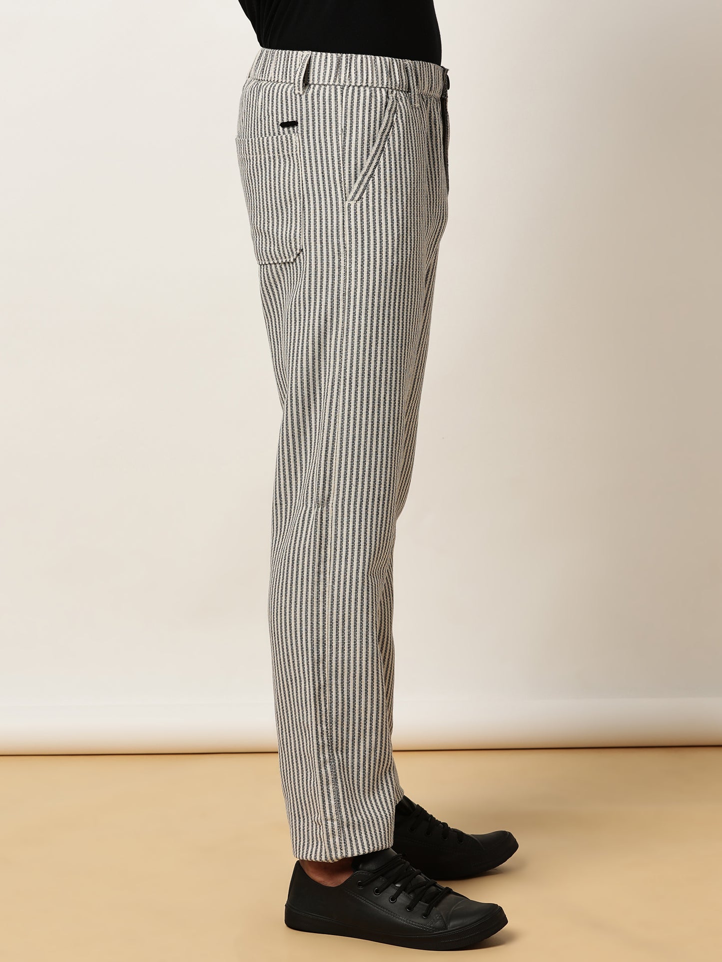 Yarn Dyed Stripe Elasticated Waist Black Lounge Pants