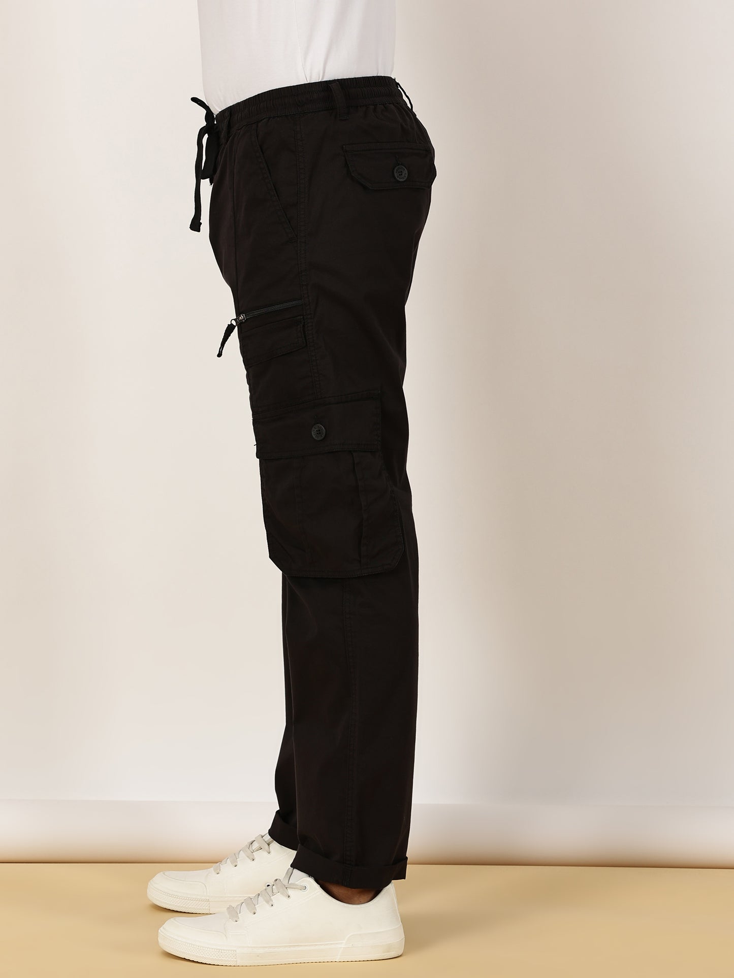 Multi Pocket Stretchable Black Cargo