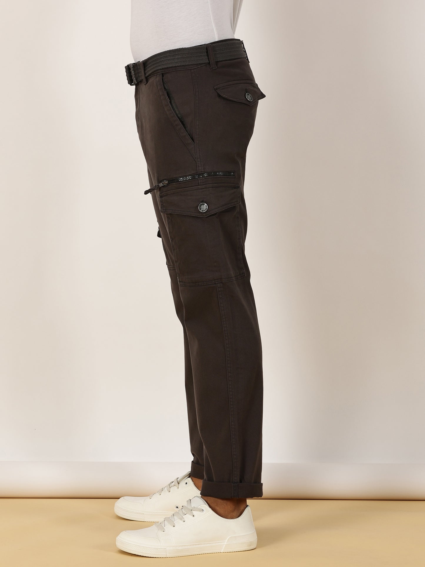 Zip Pocket Stretchable Grey With Belt
