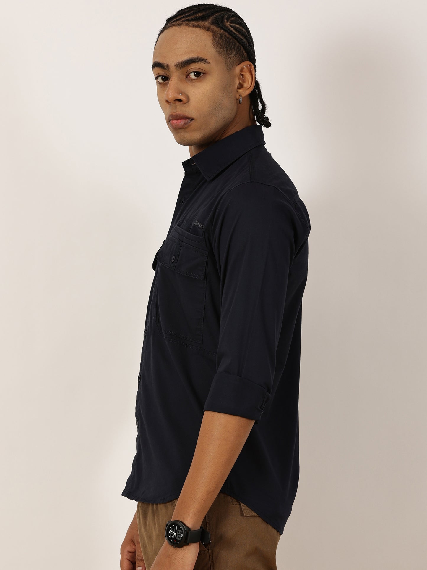 Double Pocket Stretchable Navy Cargo Shirt