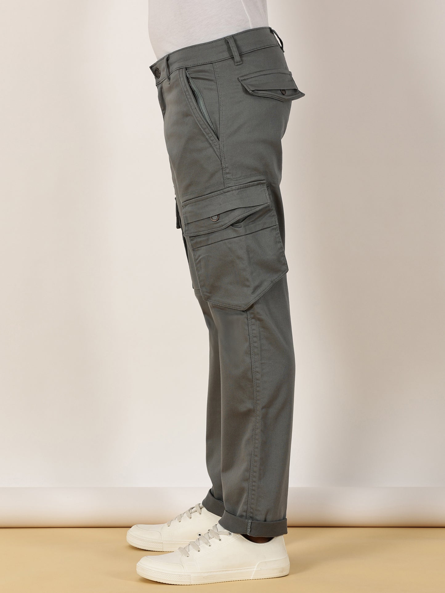 Zip Pocket Stretchable Green Cargo