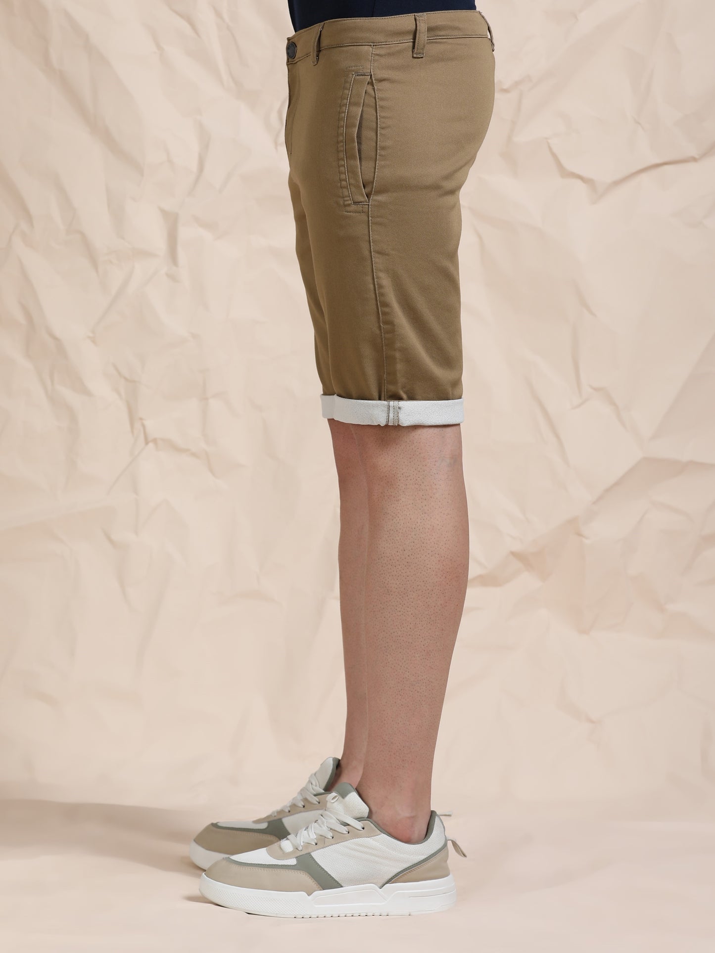 Cotton Lycra Light Brown Shorts
