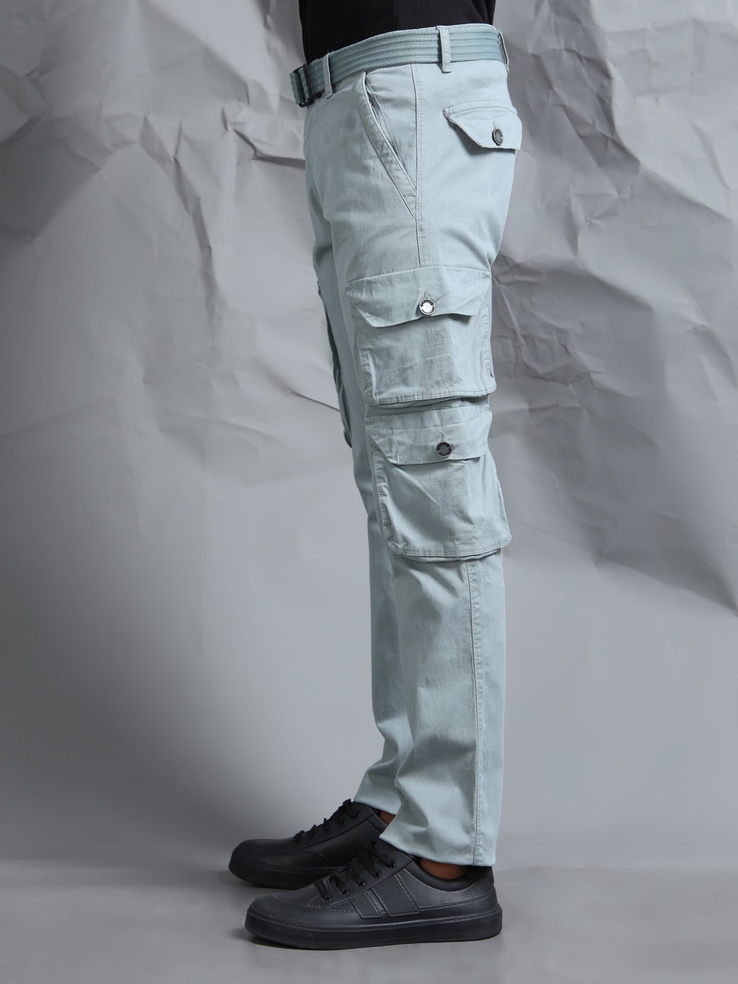 Cotton Lycra Steel Grey  Mid Rise Cargo Pant with 7 Pockets