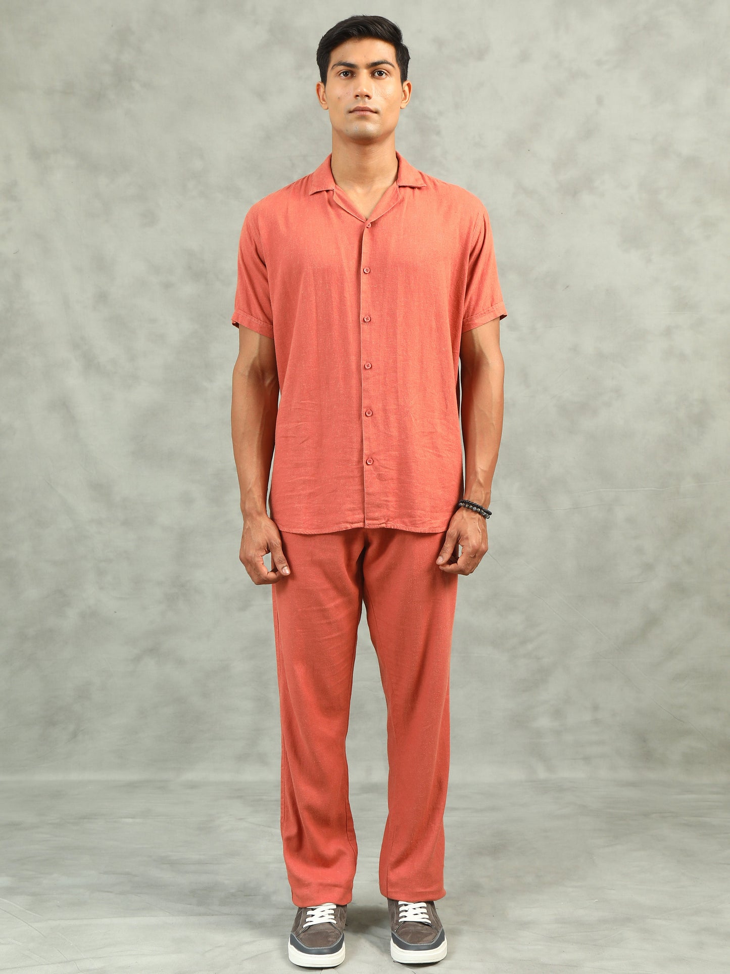 Rust Regular Fit Solid Half Sleeve Co-Ord Sets