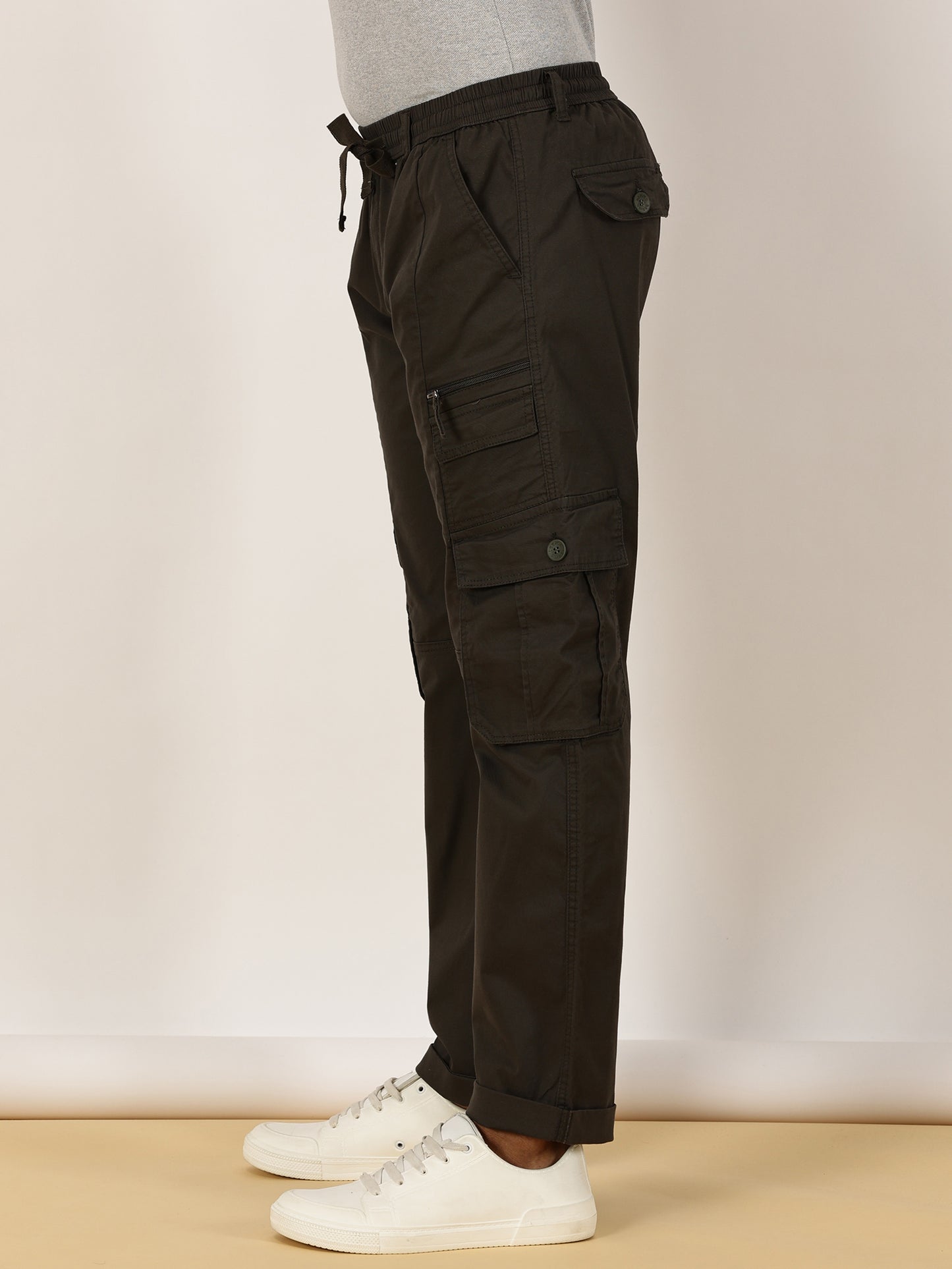 Multi Pocket Stretchable Olive Cargo