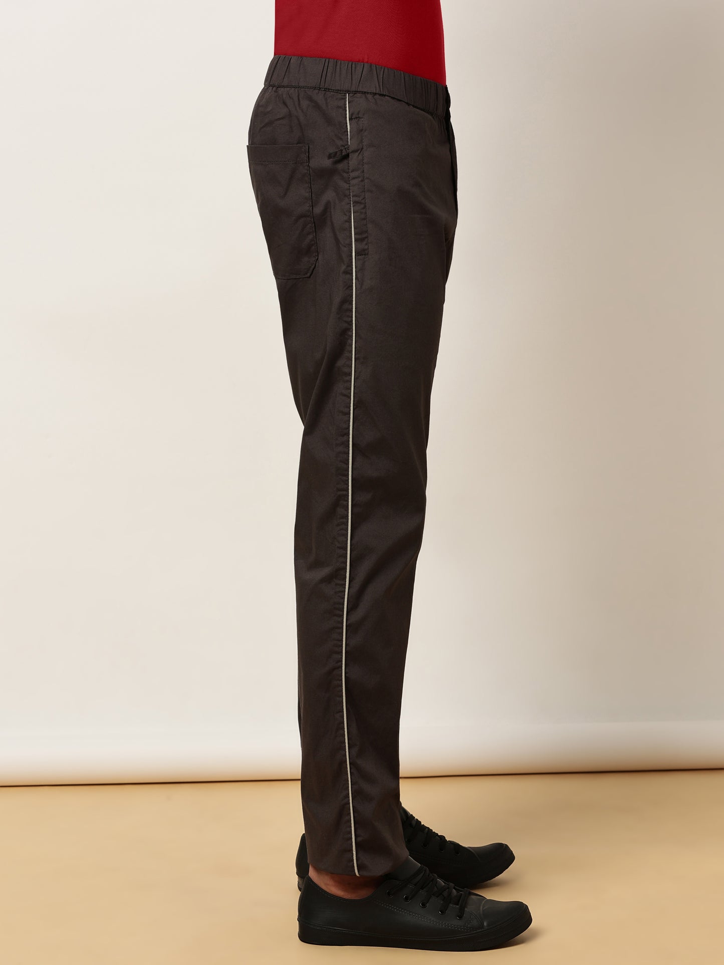 Elasticated Waist Zip Pocket Stretchable Grey Lounge Pants with Side Tape