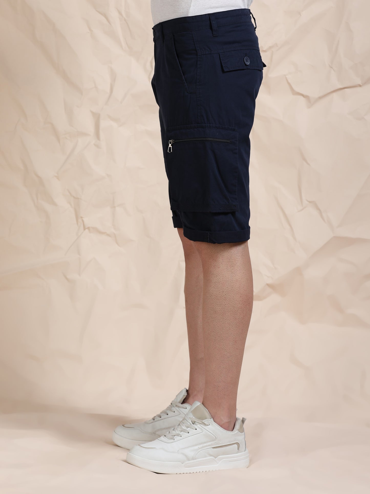 Solid Navy Cotton Shorts