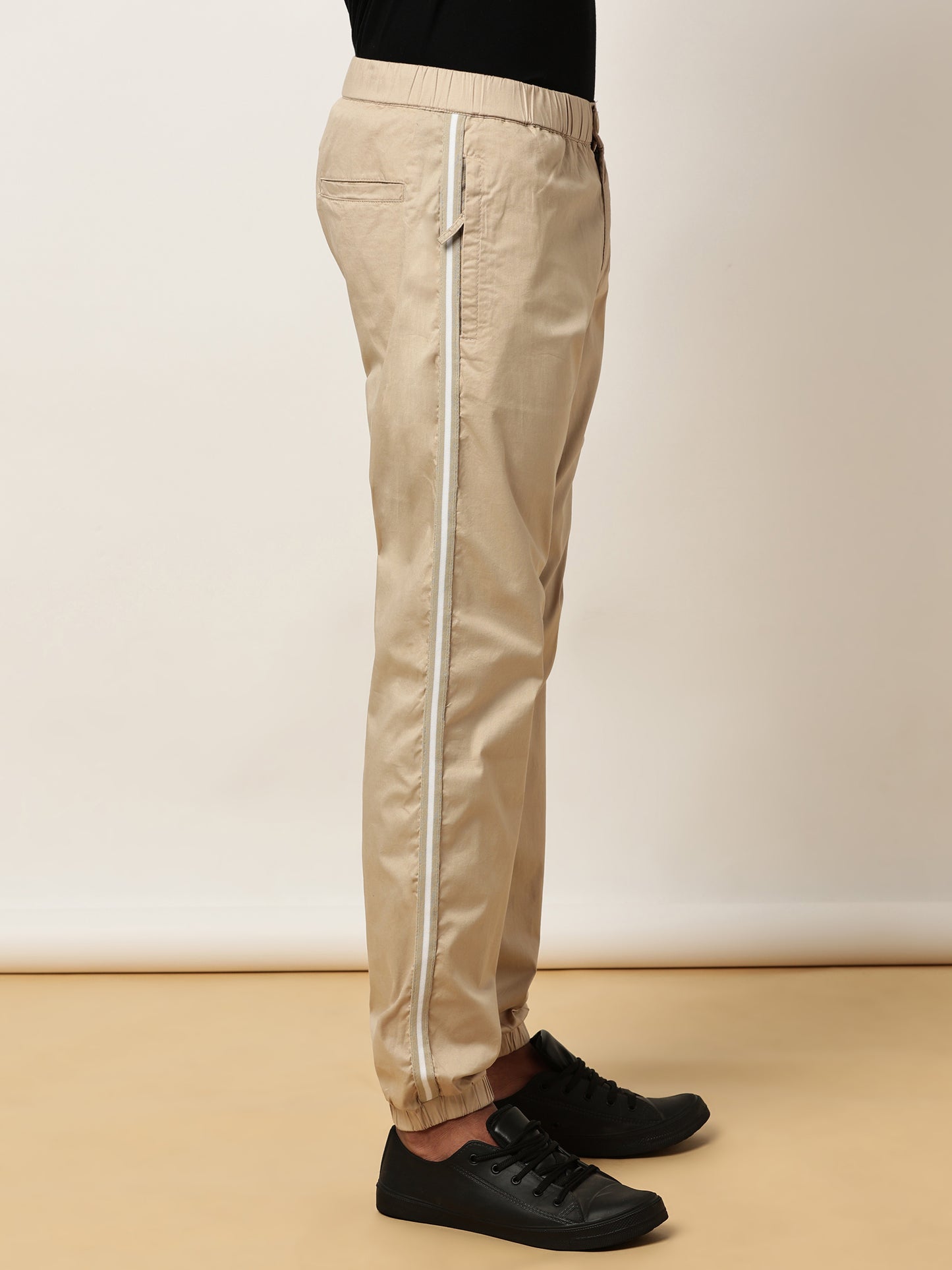 Beige Elasticated Waist Stretchable Jogger Lounge Pants With Side Tape
