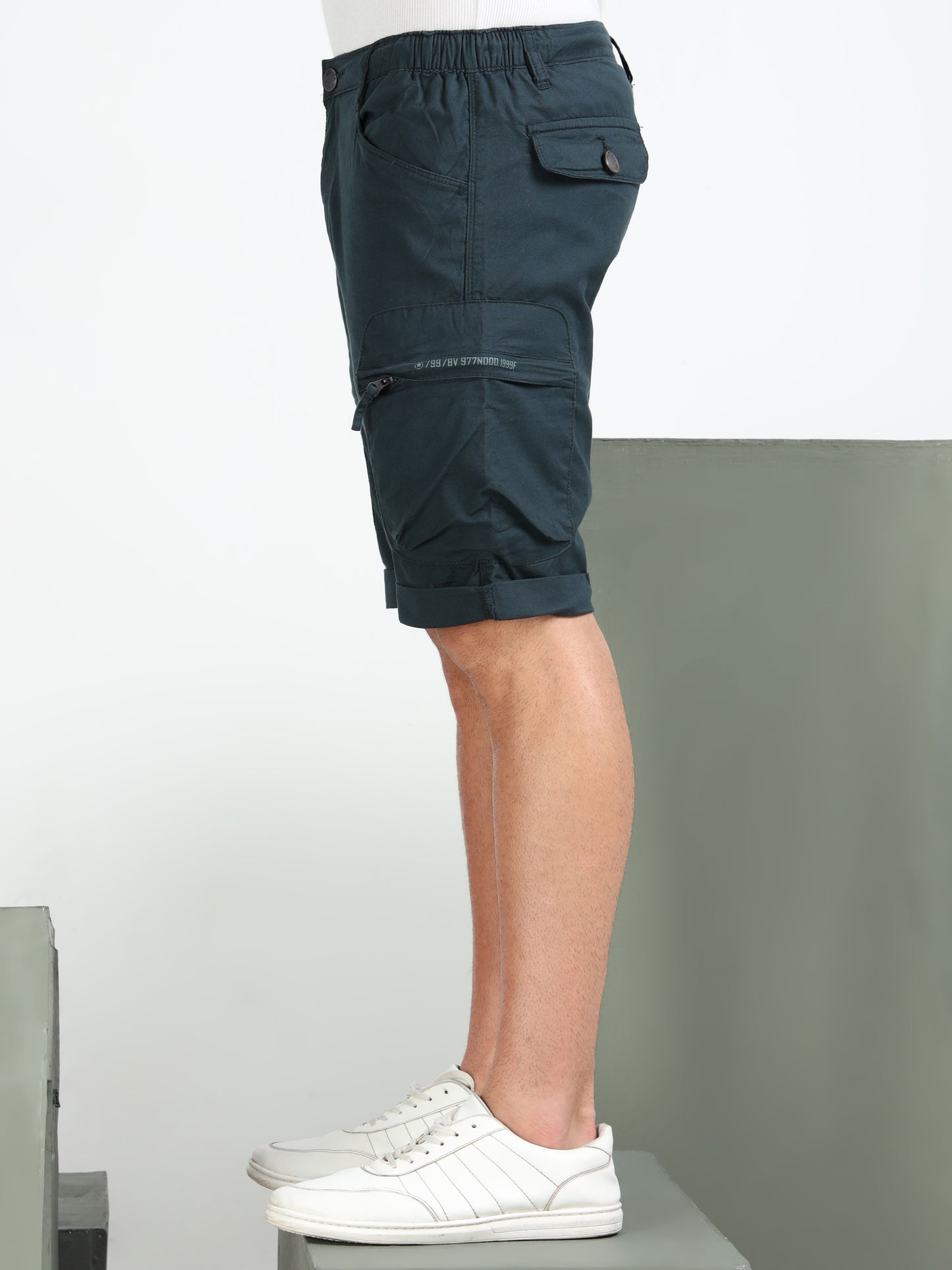 P Blue Cotton Lycra Solid Shorts