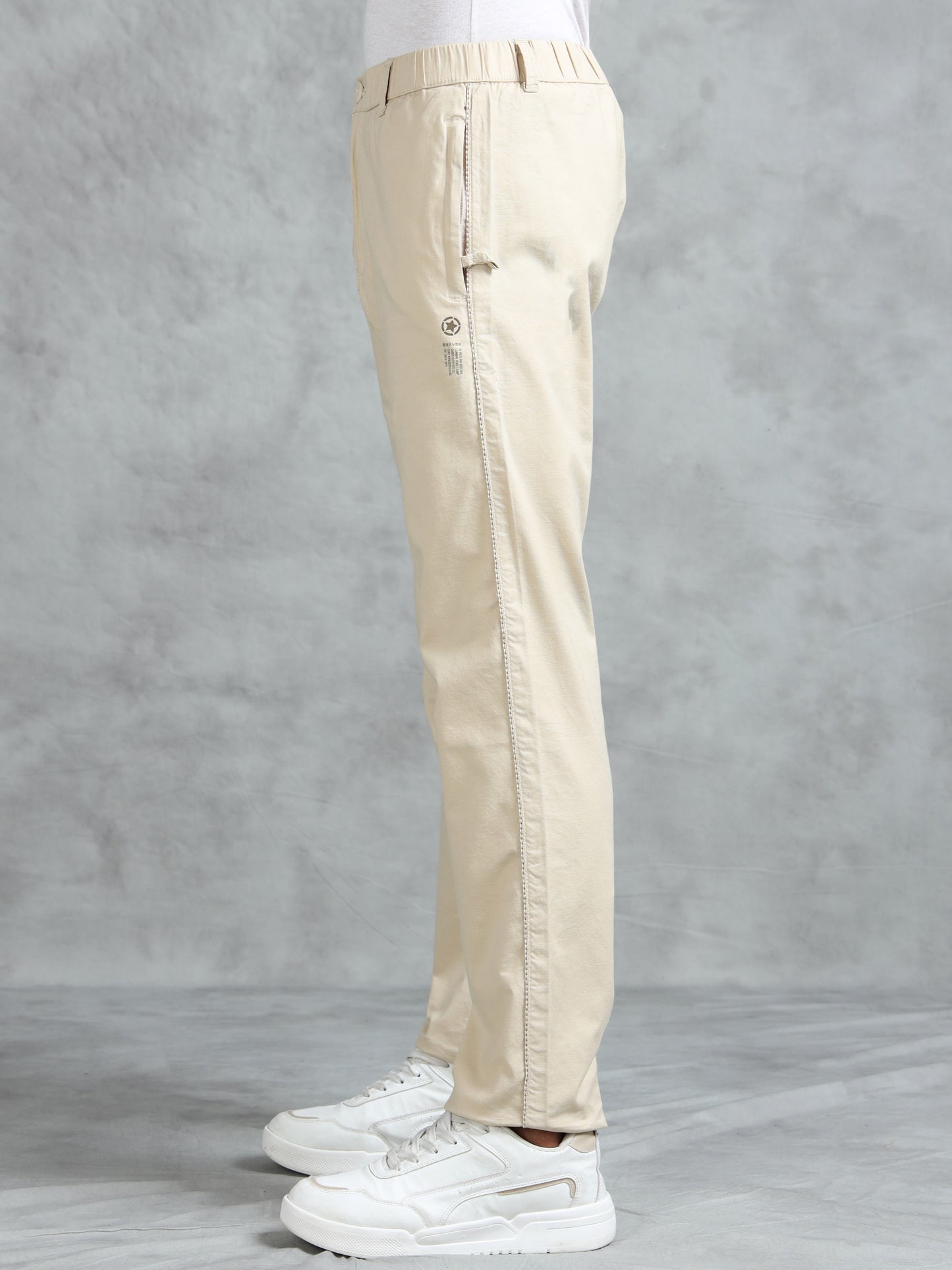 Beige Cotton Lycra Solid Pyjama