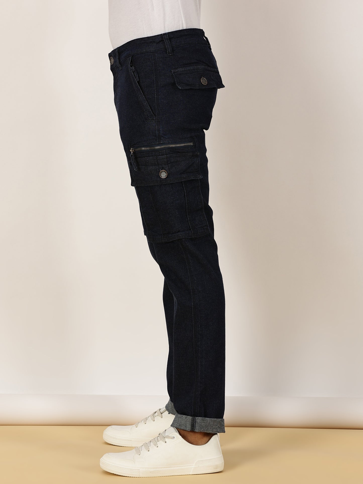 Multi Pocket Stretchable Blue Denim Cargo