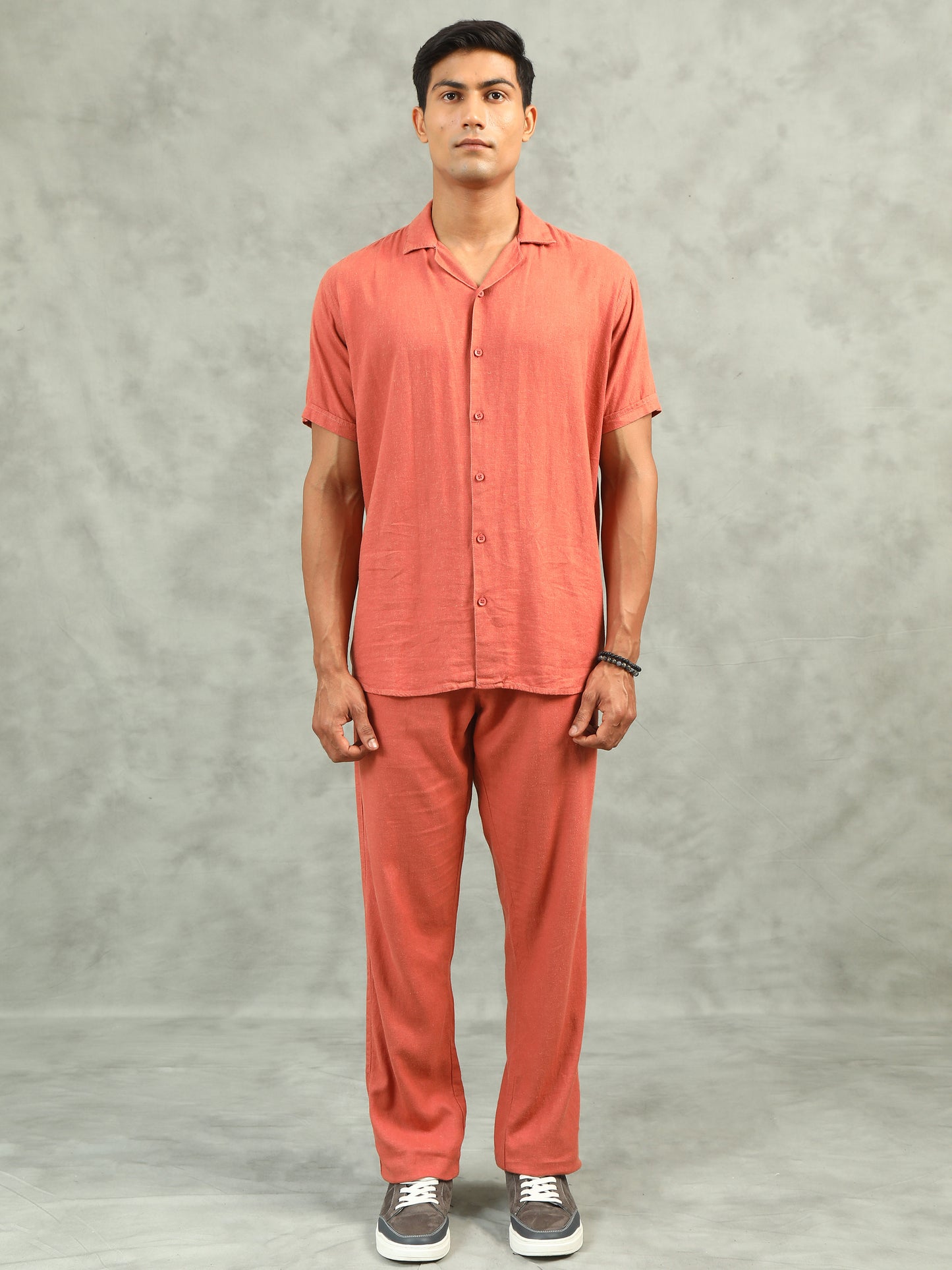 Rust Regular Fit Solid Half Sleeve Co-Ord Sets