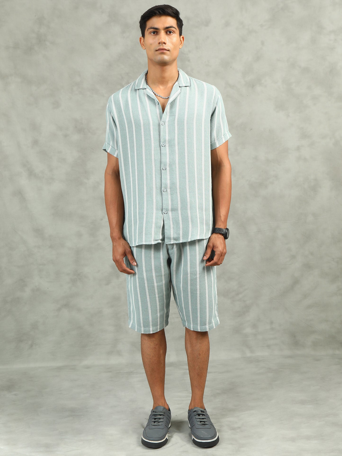 Green Regular Fit Striped Sets