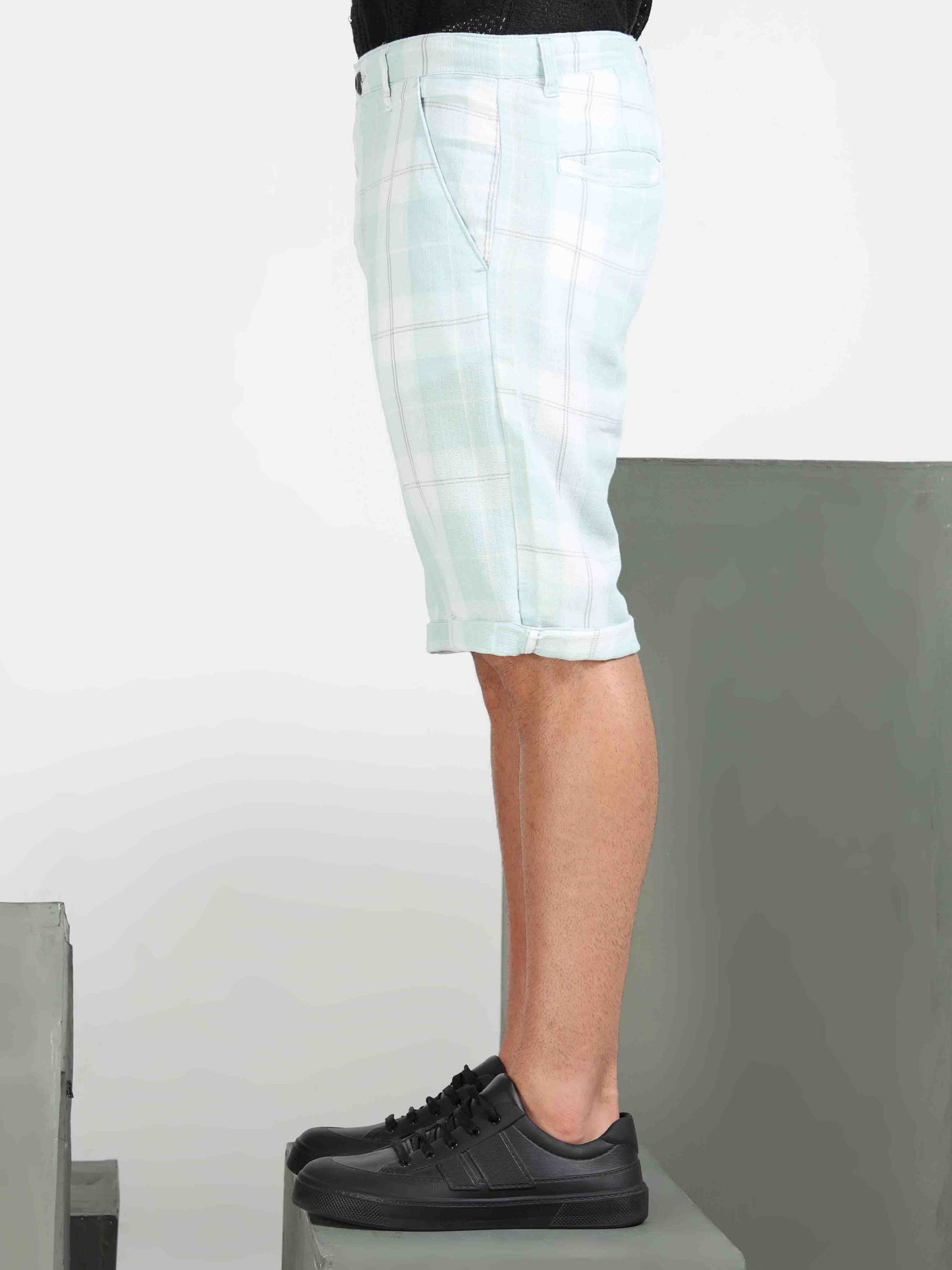 Green Yarn Dyed Cotton Checkered Shorts