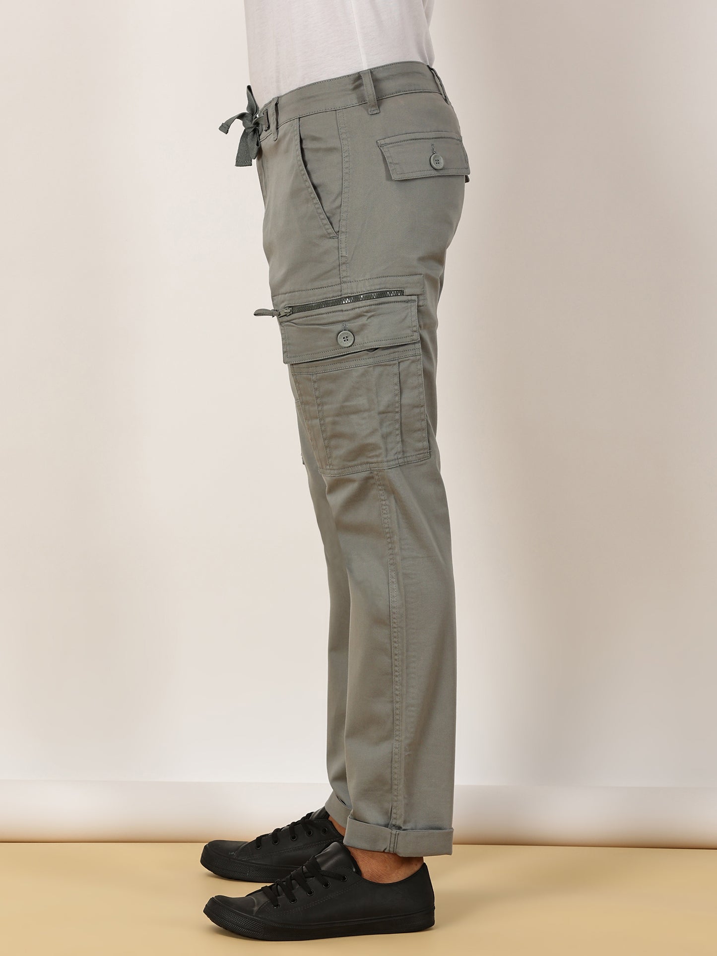 Zip Pocket Stretchable Dark Grey Cargo