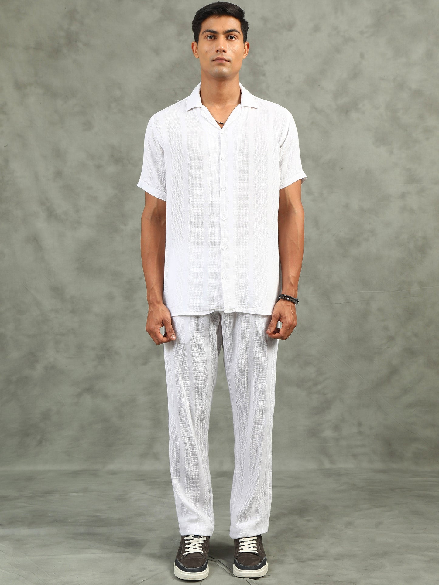 White Regular Fit Full-Length Casual Co-ord Set
