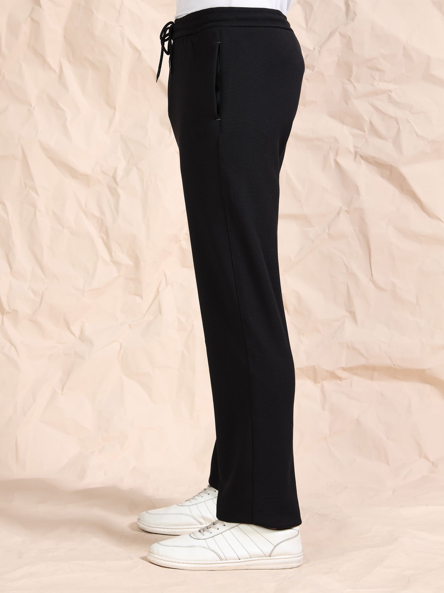 Black Waffle Structured Track Pant