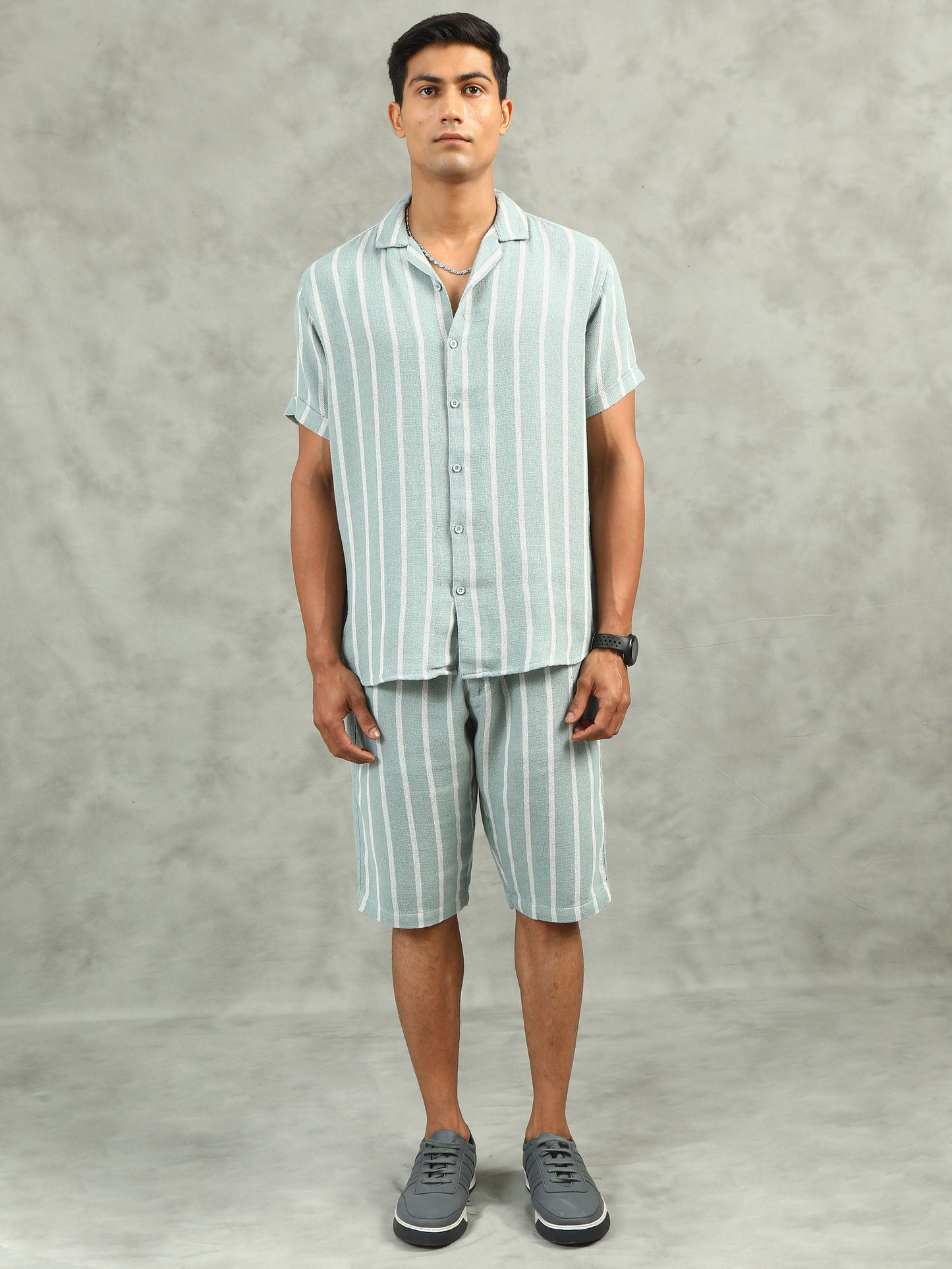 Green Regular Fit Striped Sets