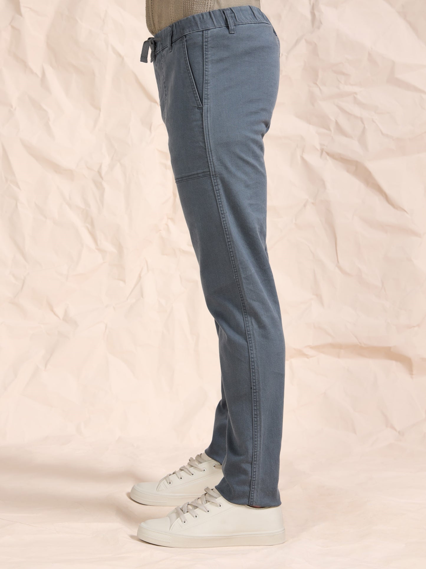 Grey Denim Cotton Blend Solid Mid Rise Pyjama