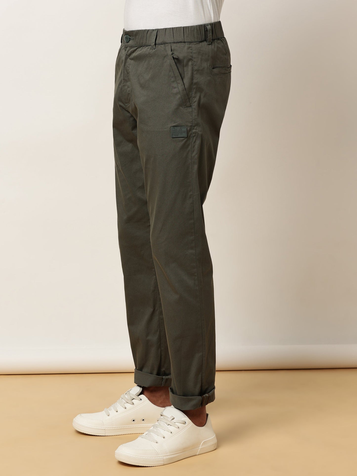 Olive Elasticated Waist Zip Pocket Stretchable Lounge Pants