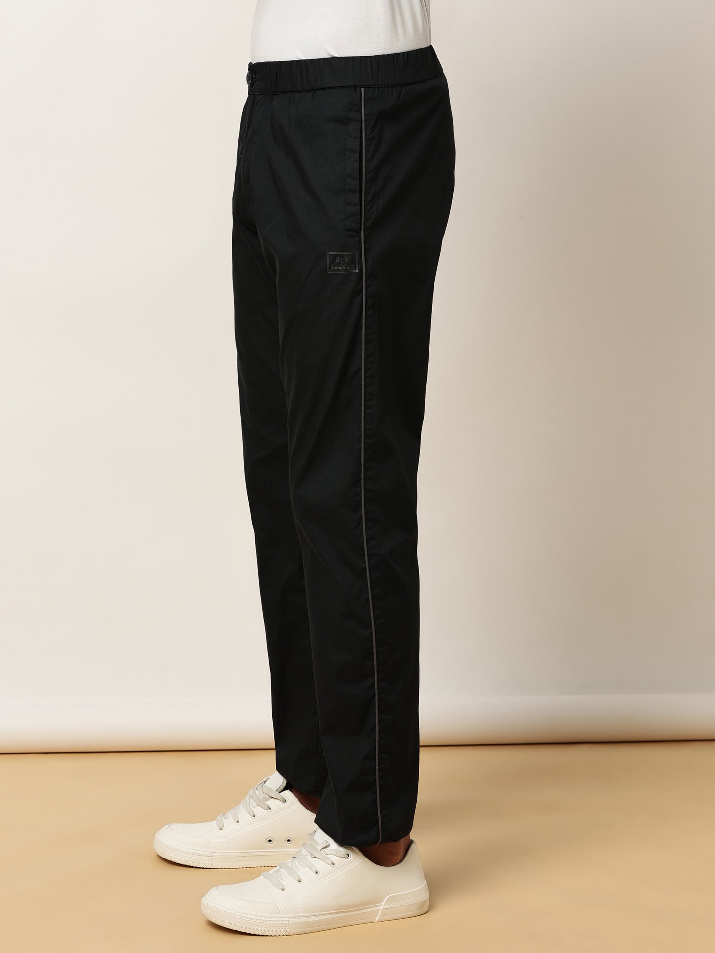 Elasticated Waist Zip Pocket Stretchable Navy Lounge Pants with Side Tape
