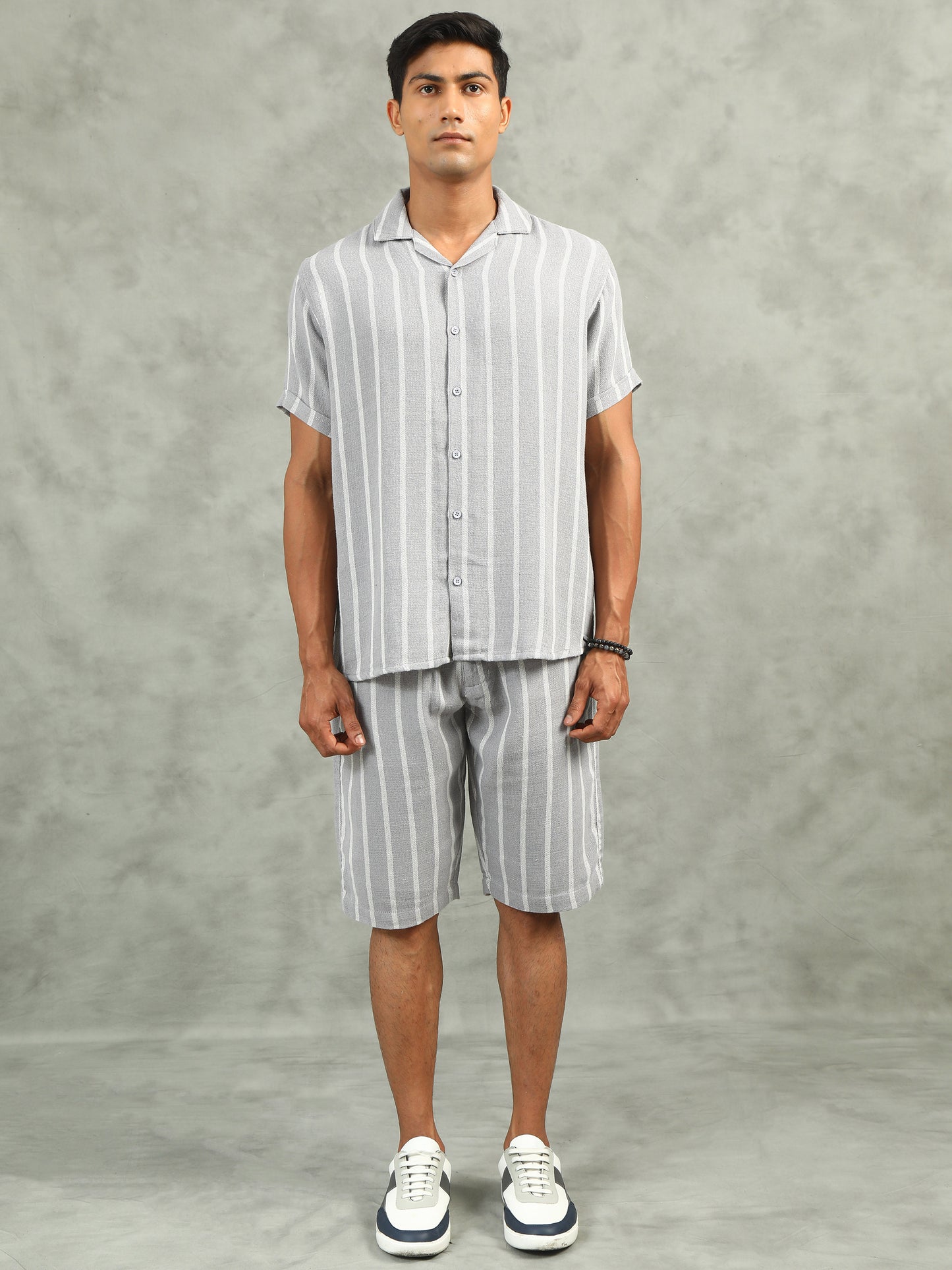 Grey Regular Fit Striped Co-Ord Sets