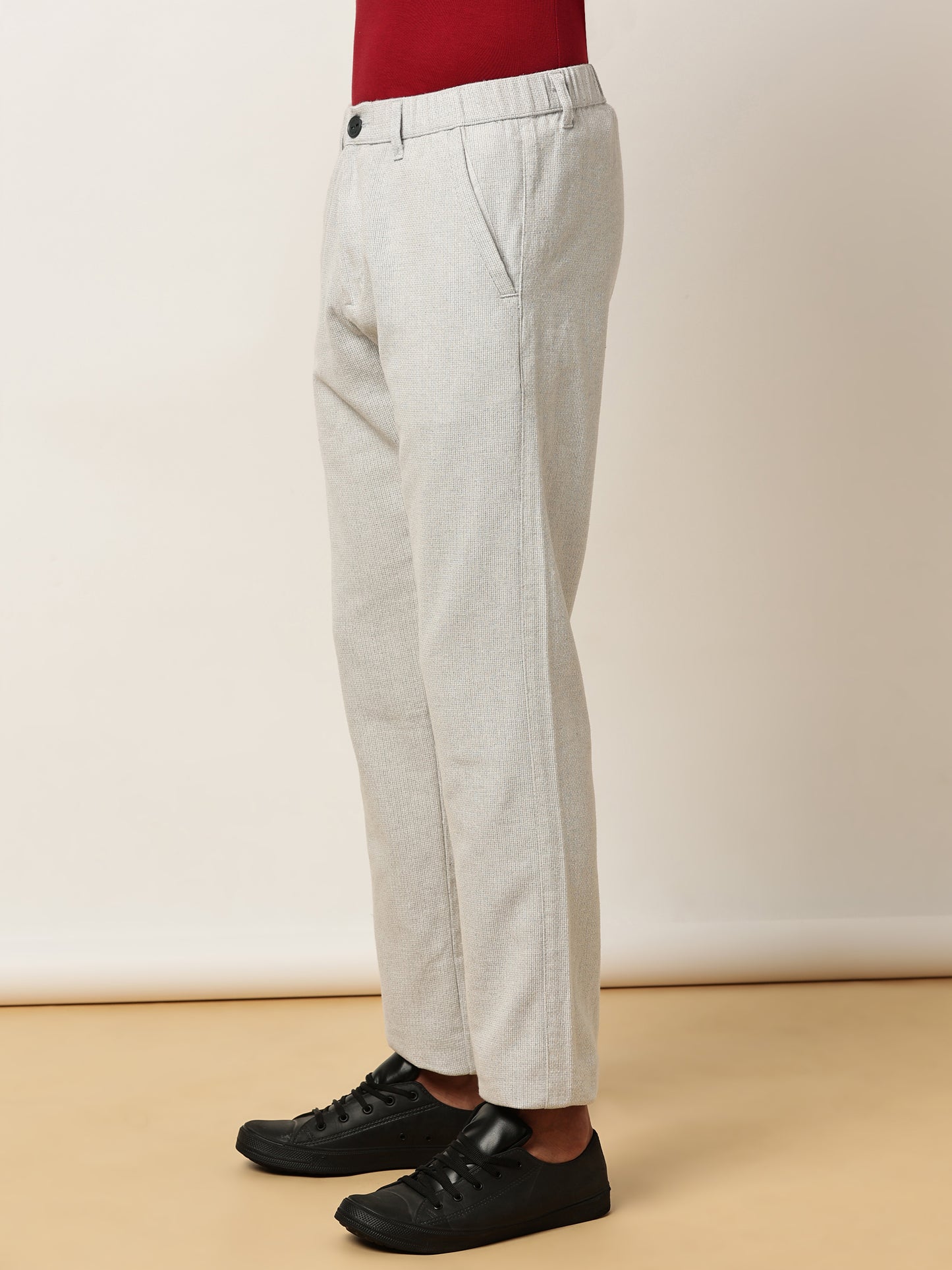 Yarn Dyed Elasticated  Waist Zip Pocket Beige Lounge Pants