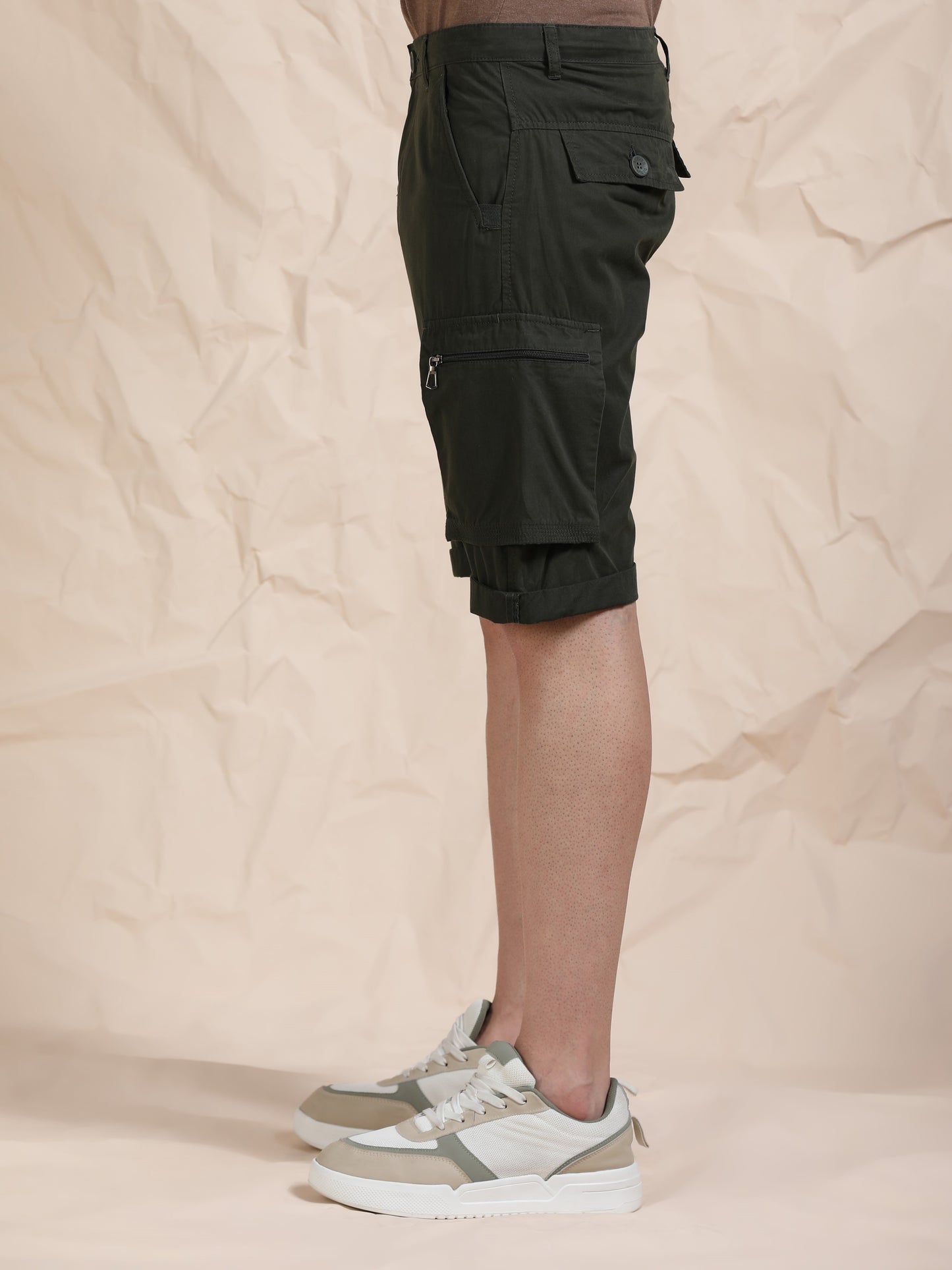 Solid Olive Cotton Shorts