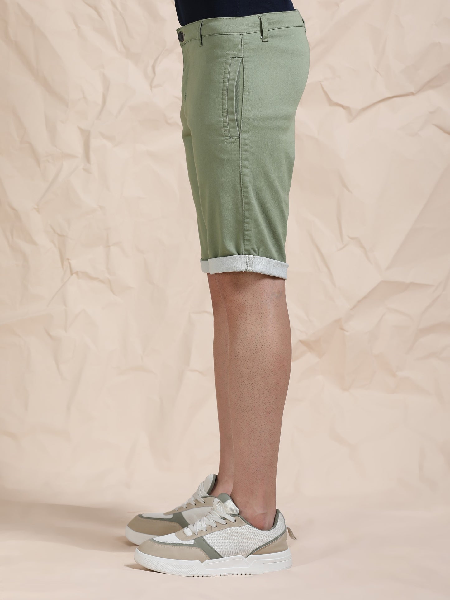 Cotton Lycra Light Olive Shorts