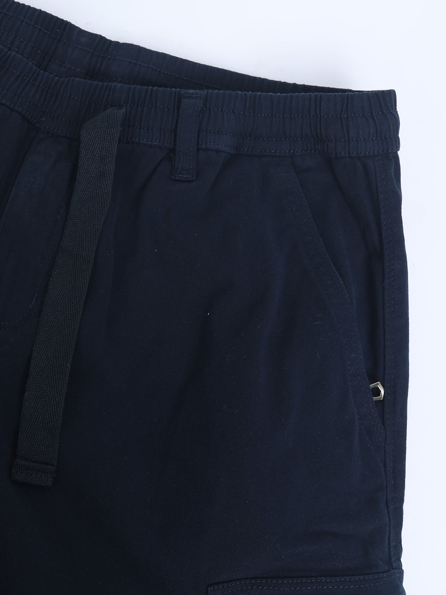 Cotton Lycra Navy Blue  Mid Rise Cargo Pant with 7 Pockets  Drawstring Closure