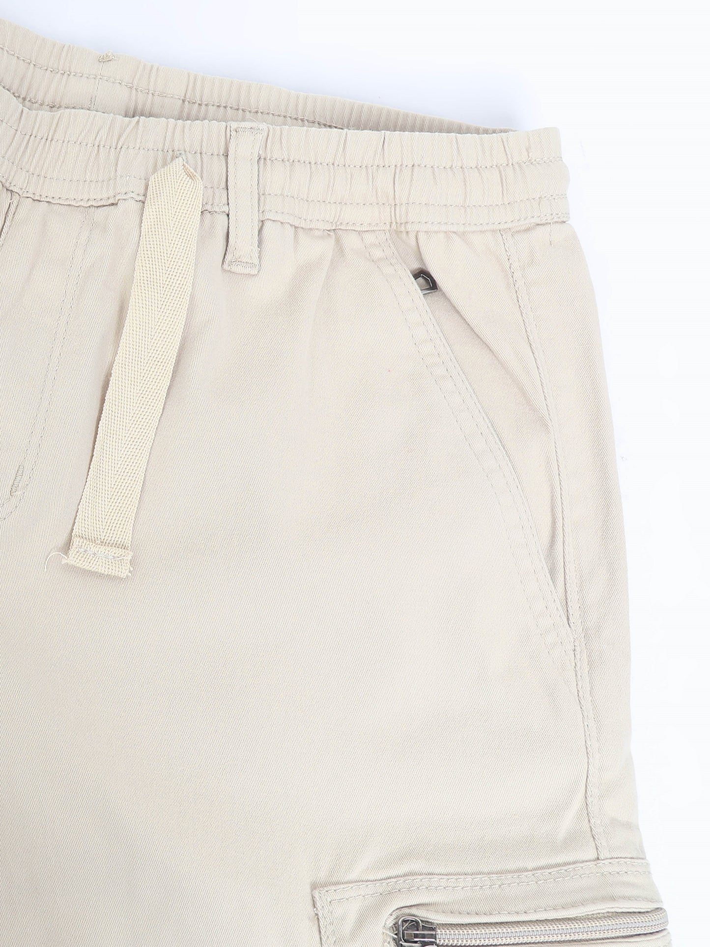 Cotton Lycra Sand  Mid Rise Cargo Pant with 7 Pockets  Drawstring Closure