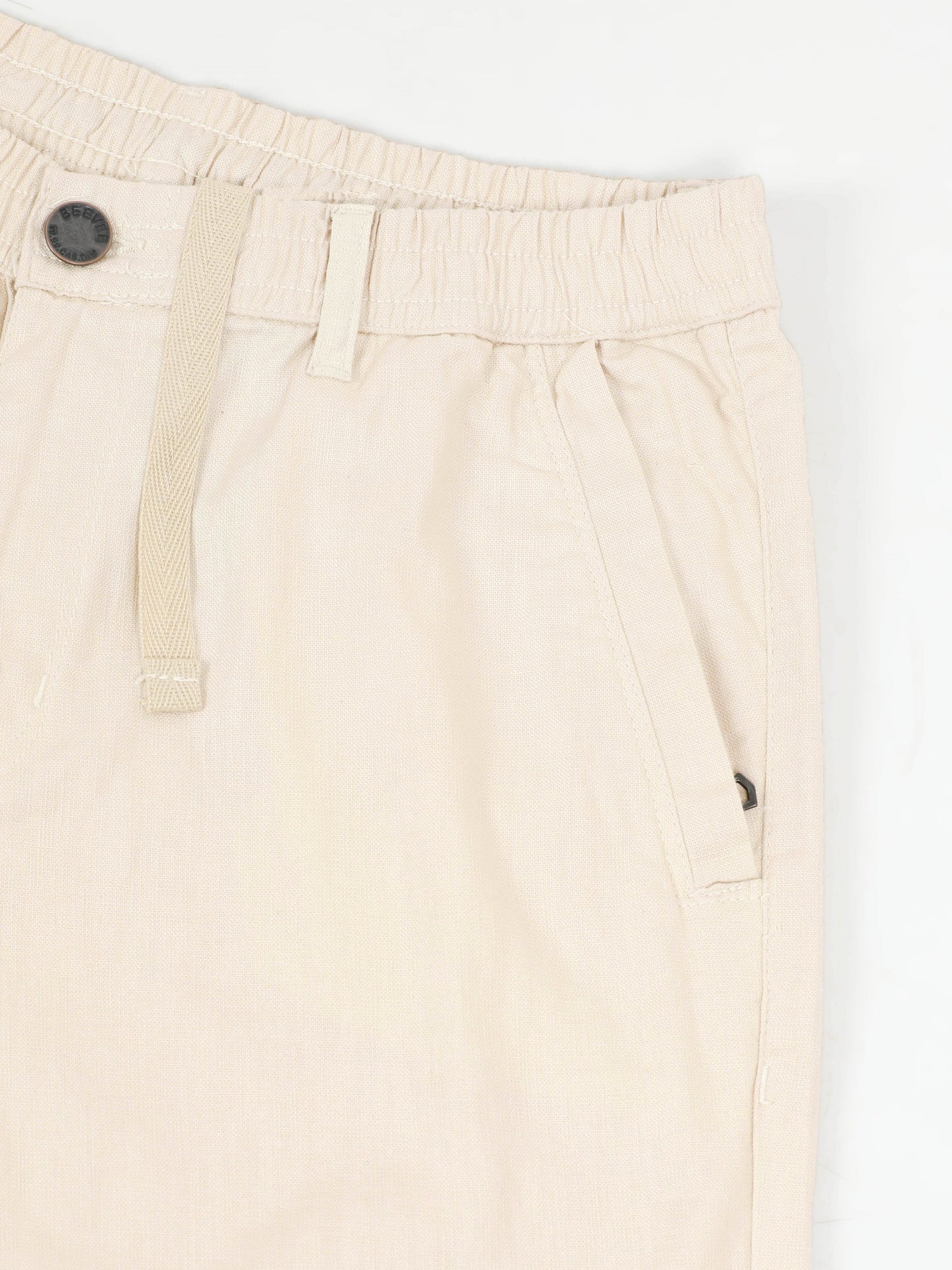 Beige Cotton Lycra Solid Shorts