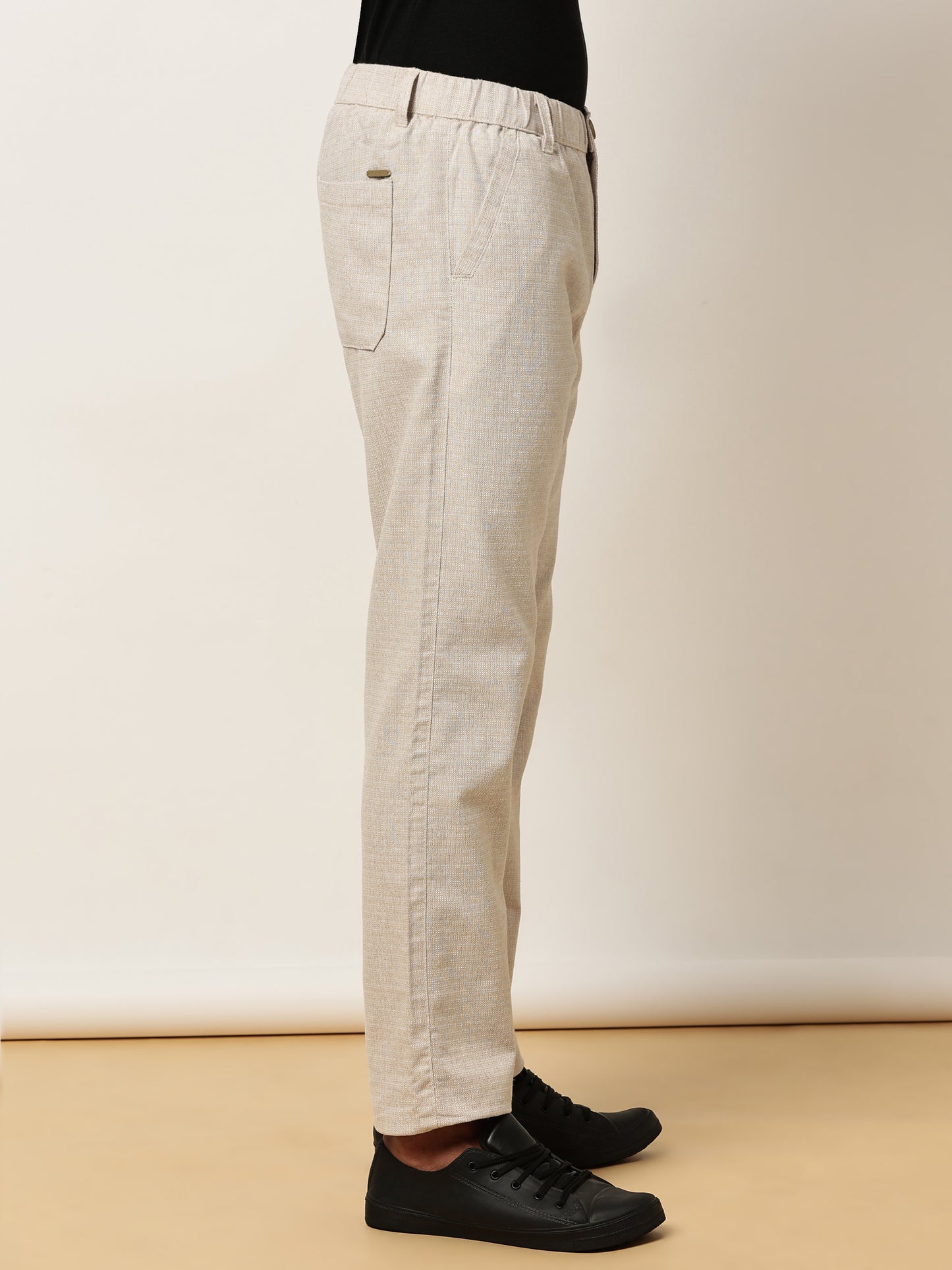 Yarn Dyed Elasticated  Waist Zip Pocket Beige Lounge Pants