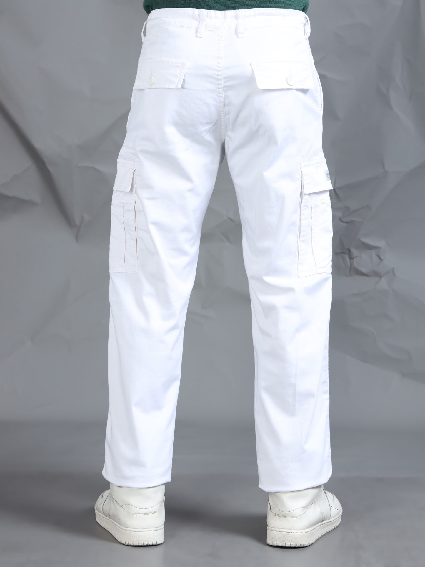 Cotton Lycra White  Cargo Pant with 8 Pockets