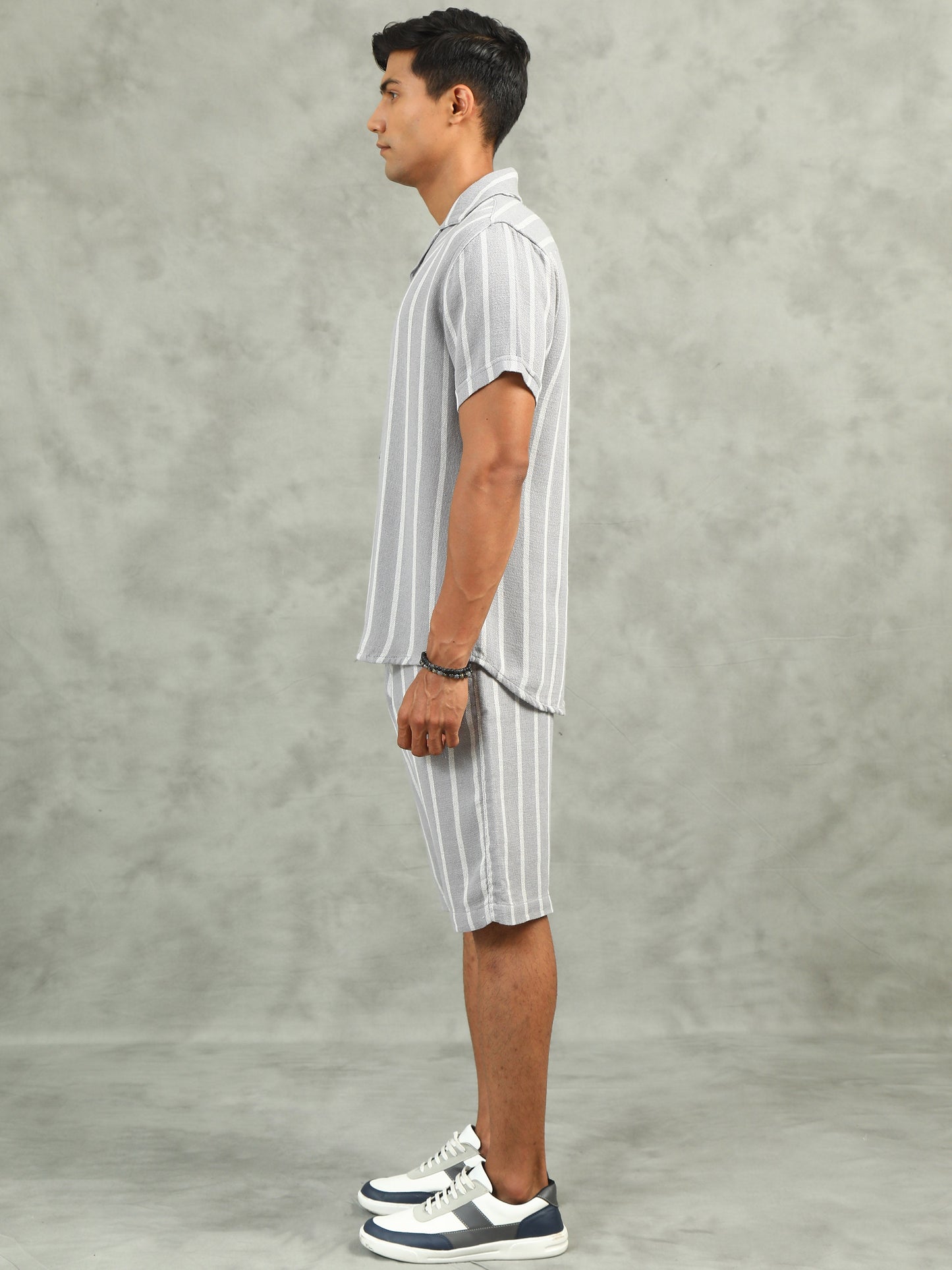 Grey Regular Fit Striped Co-Ord Sets