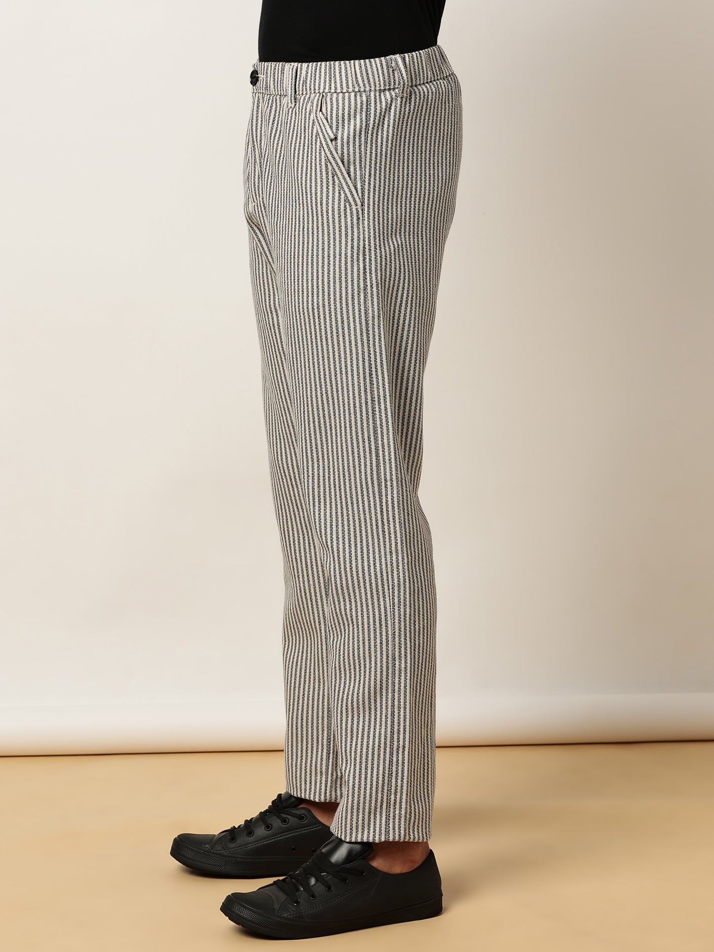 Yarn Dyed Stripe Elasticated Waist Black Lounge Pants