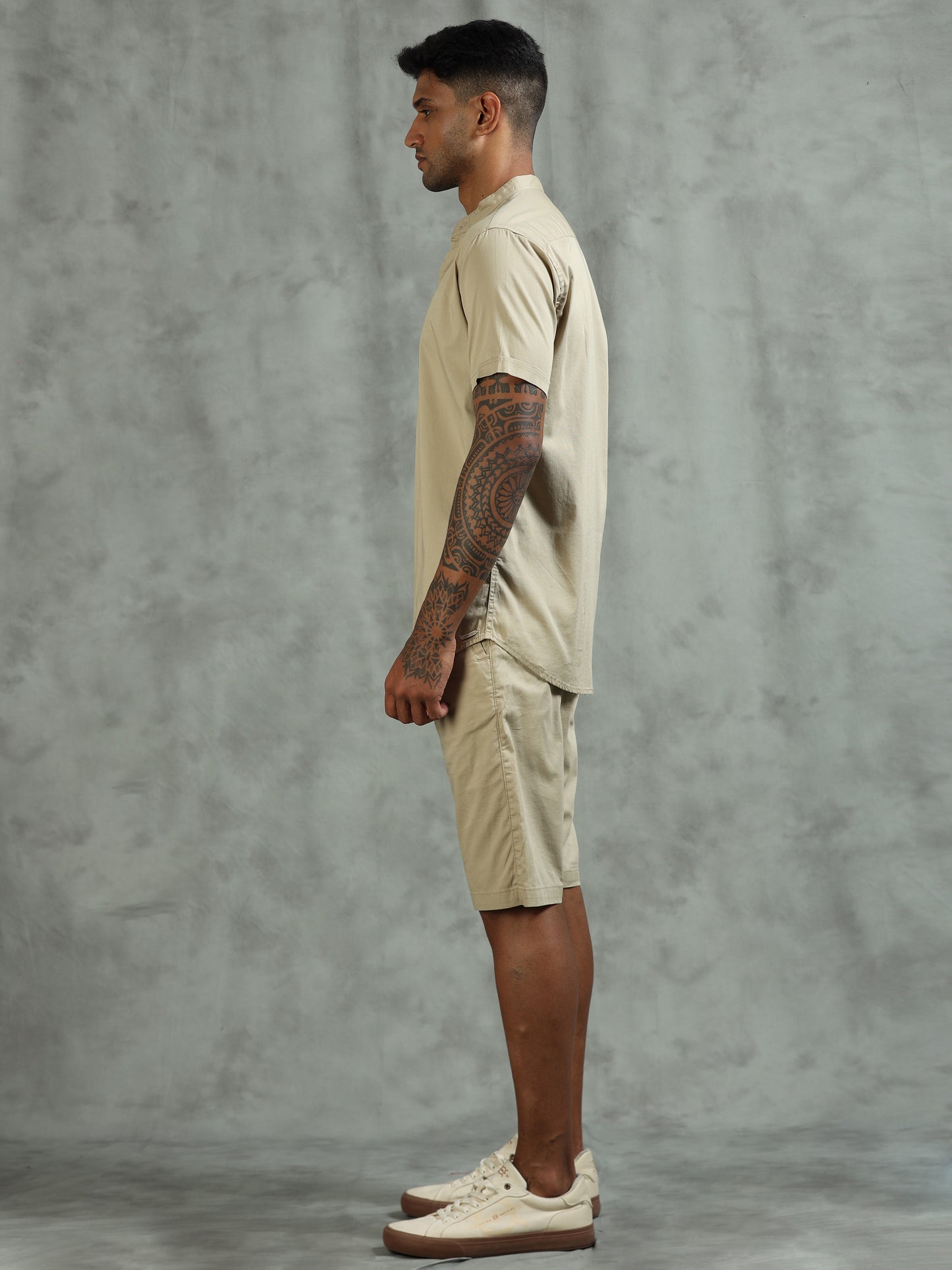 Beige Regular Fit Solid Co-ord Sets