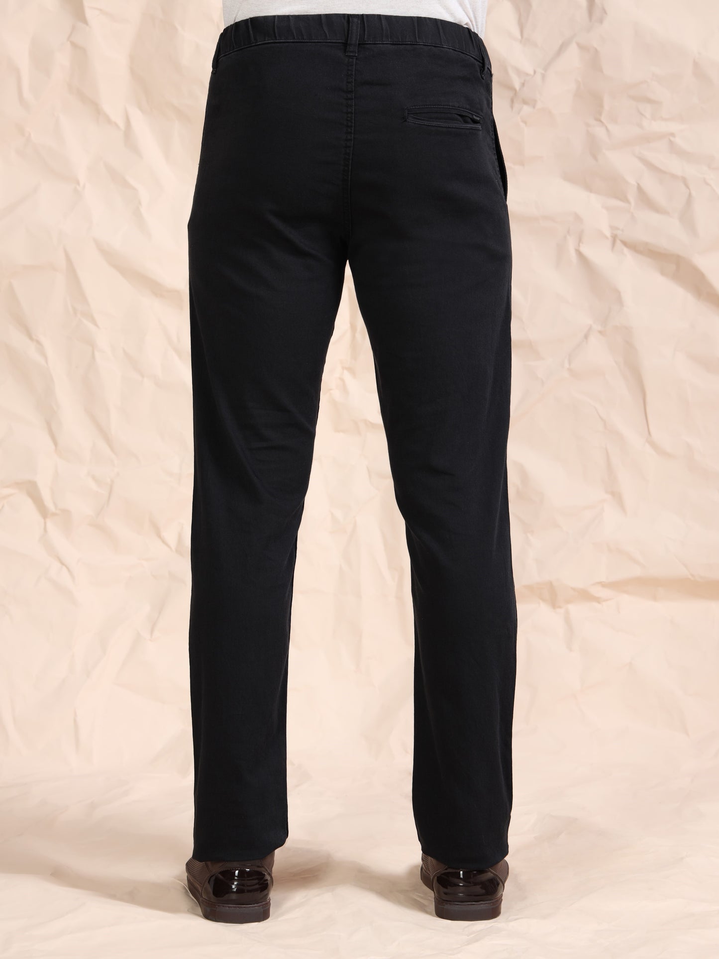 Black Denim Cotton Blend Solid Mid Rise Pyjama